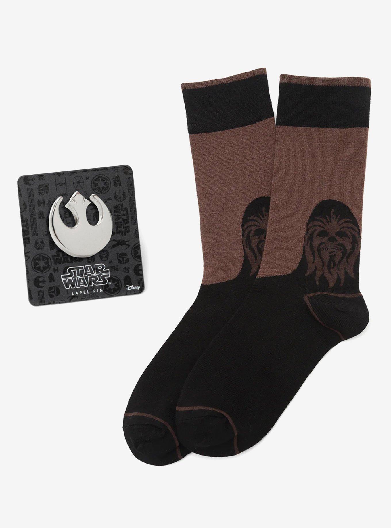 Star Wars Chewbacca Brown and Black Dress Socks and Rebel Alliance Starbird Crest Lapel Pin Gift Set, , hi-res