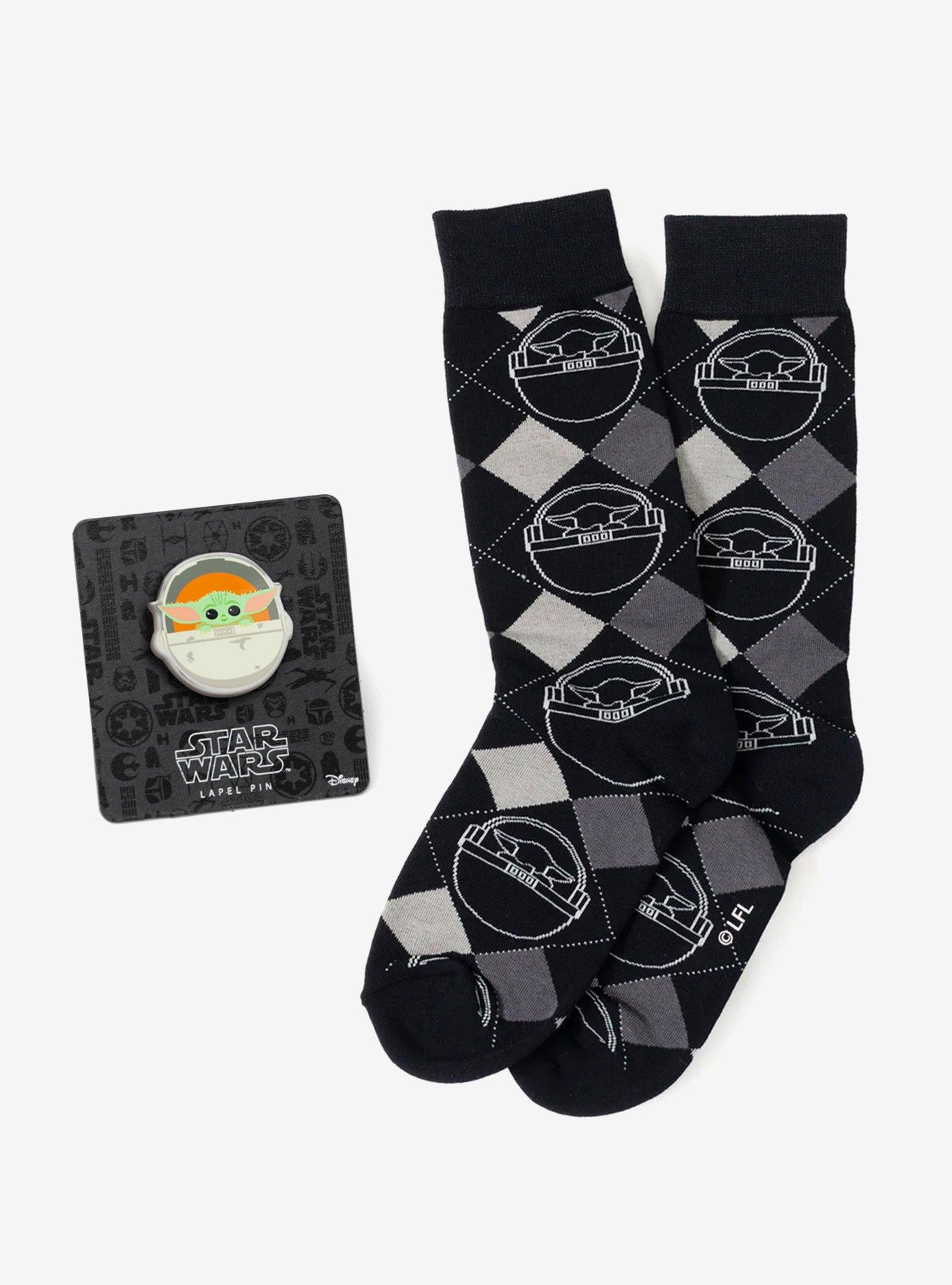 Star Wars Grogu Charcoal Gray Argyle Socks and Lapel Pin Gift Set, , hi-res