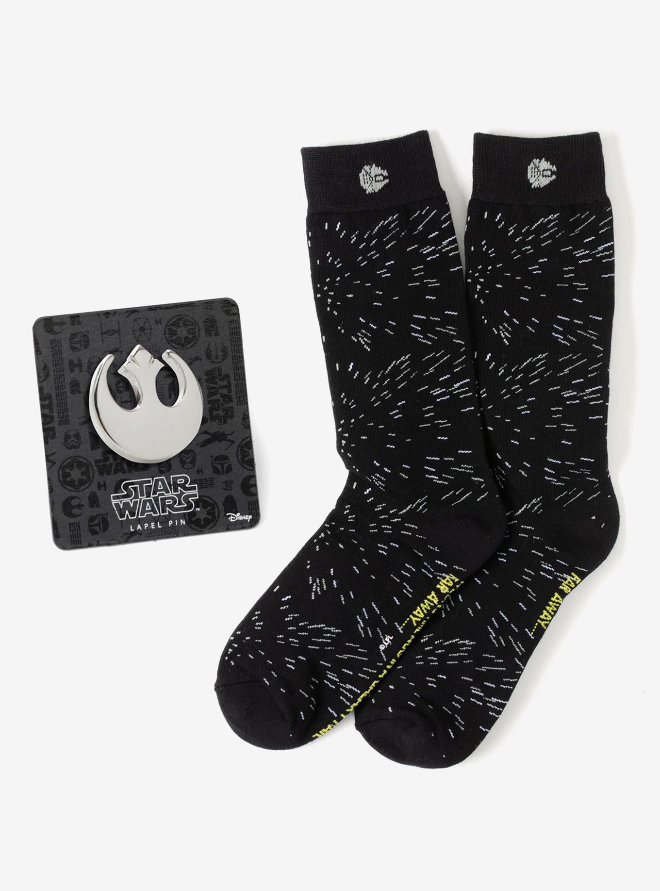 Star Wars Hyperspace Black Dress Socks and Rebel Crest Lapel Pin Gift Set, , hi-res