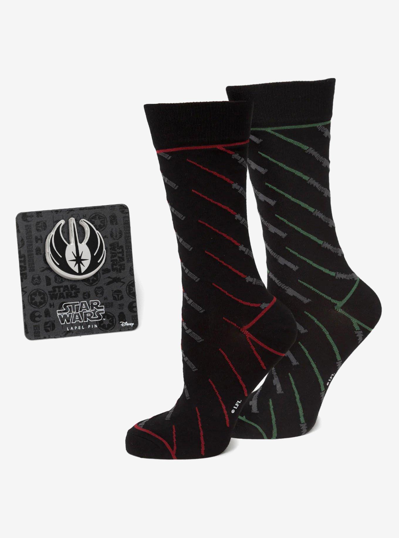 Star Wars Green and Red Lightsaber Pattern Black Dress Socks with Jedi Crest Lapel Pin Gift Set, , hi-res