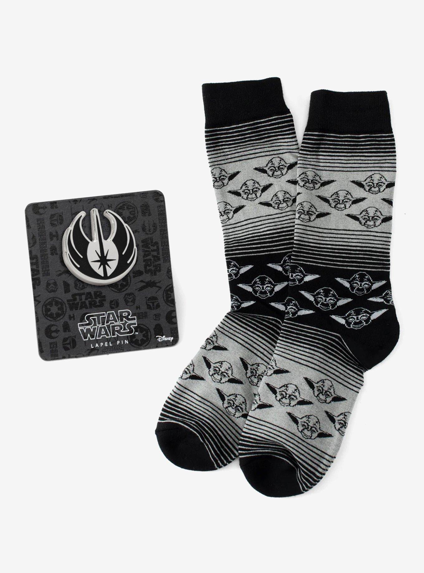 Star Wars Yoda Gray and Black Ombre Pattern Dress Socks with Jedi Crest Lapel Pin, , hi-res