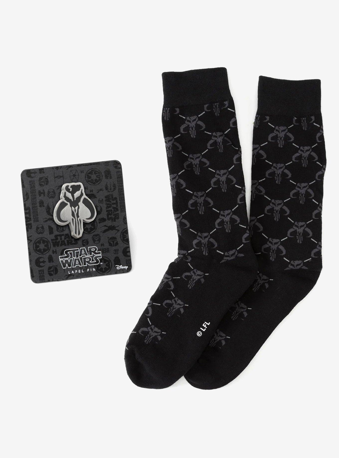 Star Wars Mandalorian Charcoal Gray Dress Socks and Mythosaur Lapel Pin Gift Set, , hi-res