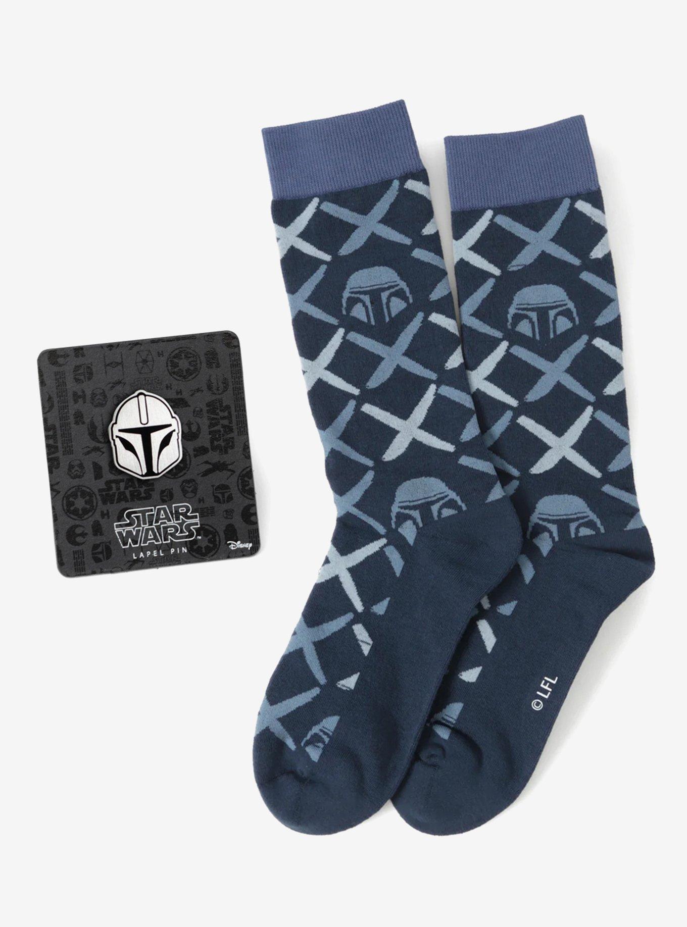 Star Wars Mandalorian Navy Checkered Dress Socks and Lapel Pin Gift Set, , hi-res