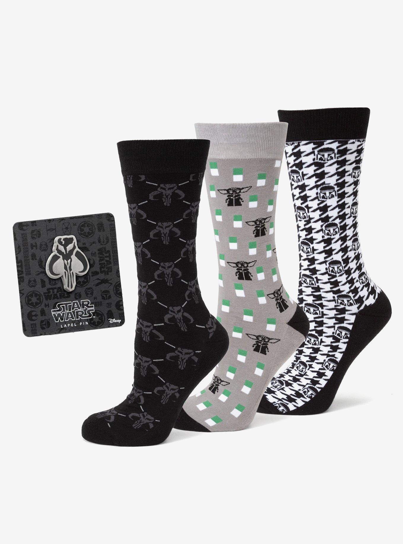 Star Wars Mandalorian Dress Socks 3-Pack and Mythosaur Lapel Pin Gift Set, , hi-res