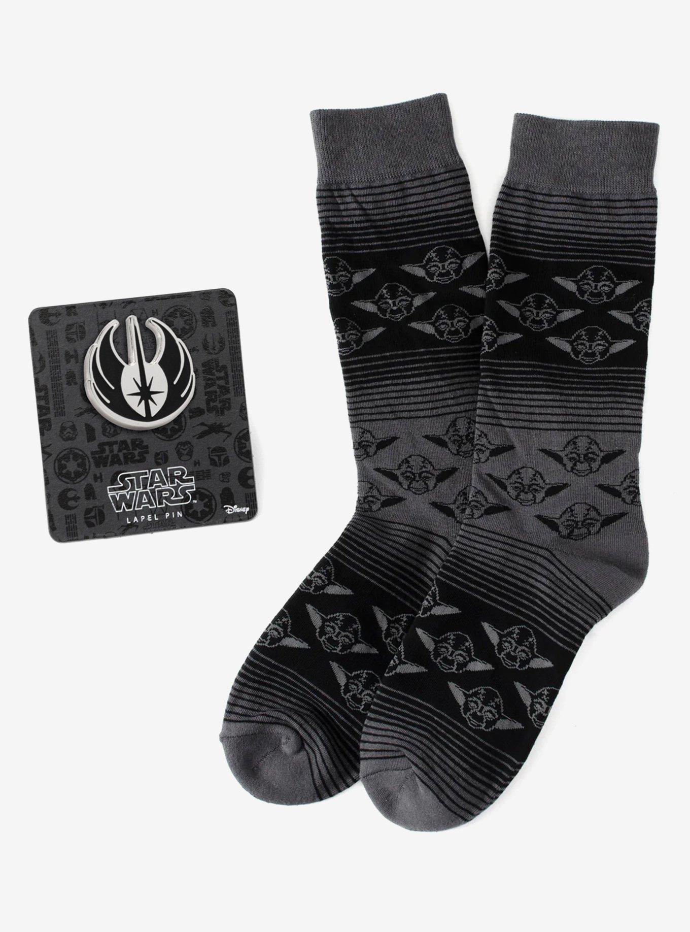 Star Wars Yoda Black Charcoal Dress Socks and Jedi Crest Lapel Pin Gift Set, , hi-res