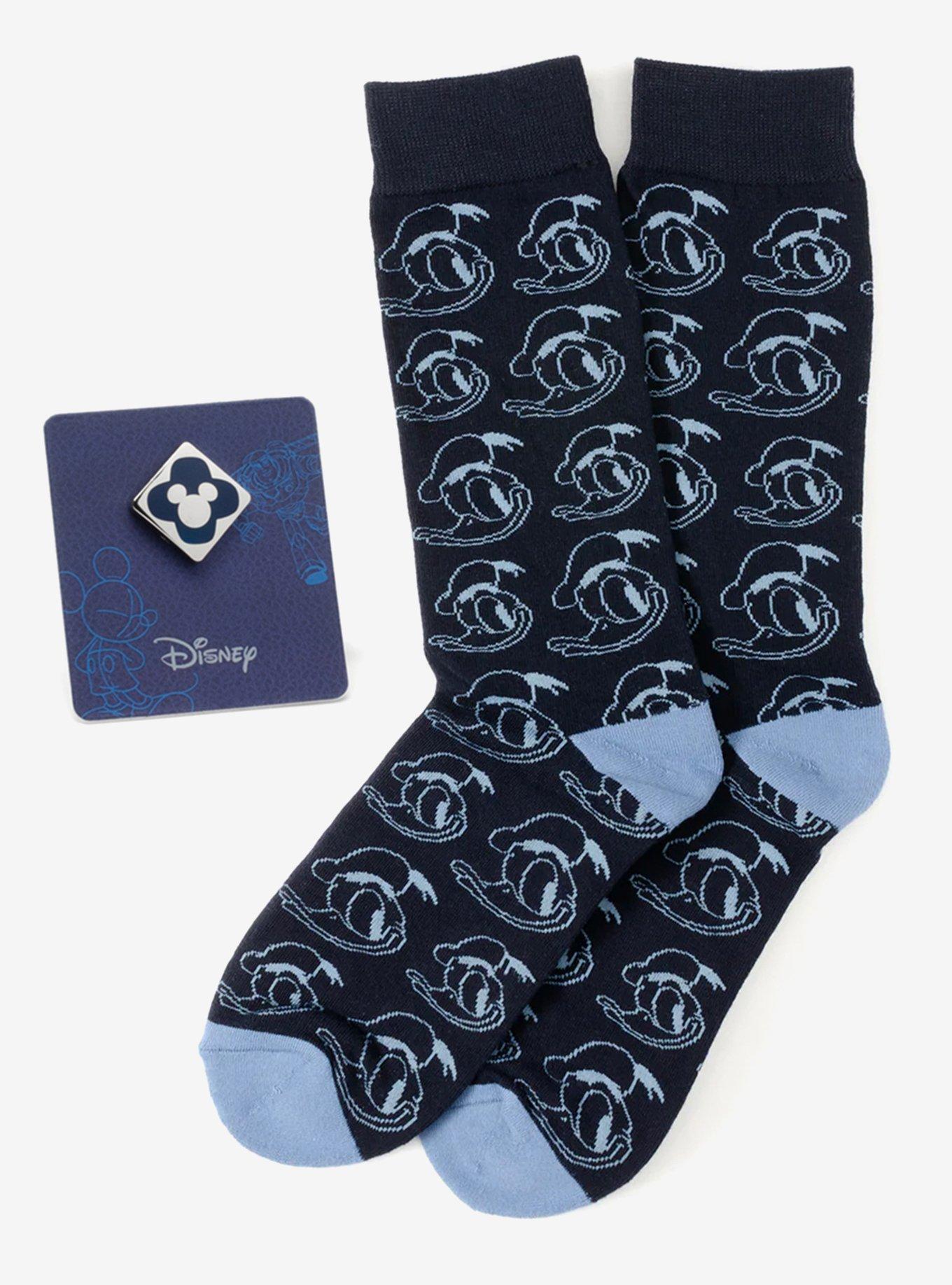 Disney Donald Duck Patterned Blue Socks and Mickey Mouse Blue Lapel Pin Gift Set, , hi-res