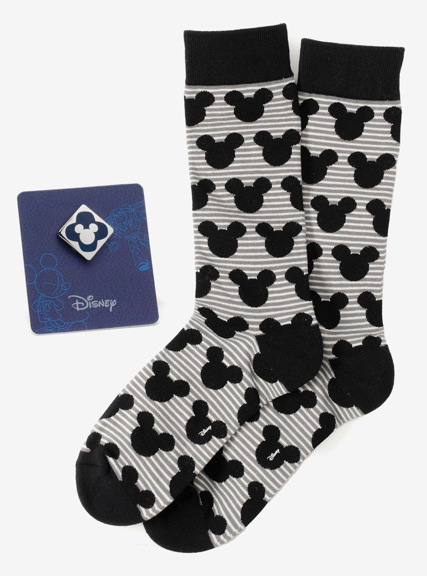Disney Mickey Mouse Stripe Gray Sock and Mickey Blue Lapel Pin Gift Set, , hi-res