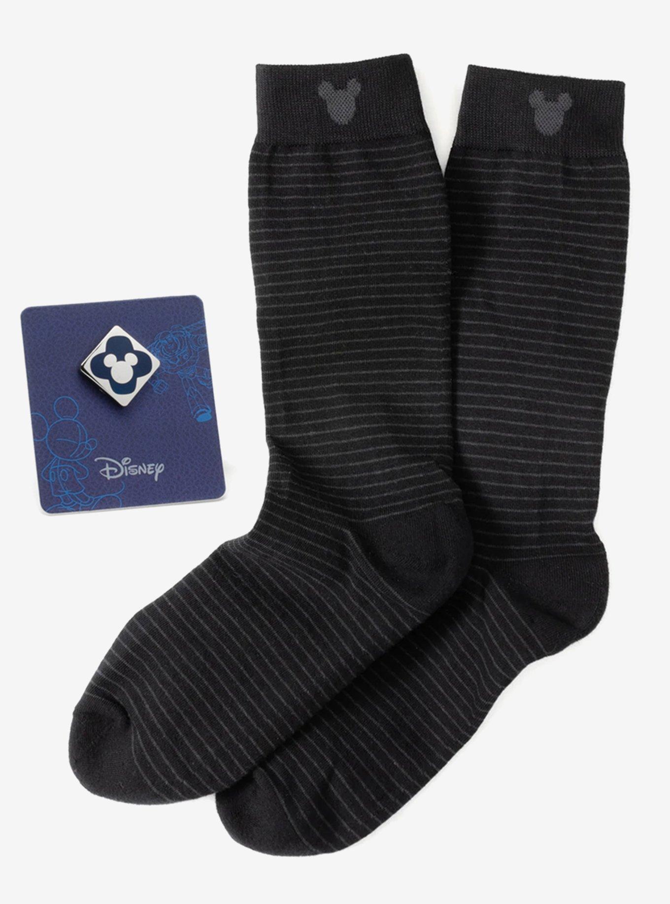 Disney Mickey Mouse Silhouette Stripe Sock and Mickey Blue Lapel Pin Gift Set, , hi-res