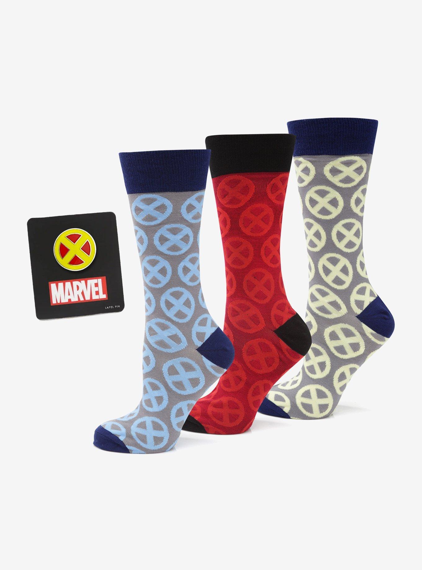 Marvel X-Men Socks 3 Pack with Lapel Pin Gift Set, , hi-res