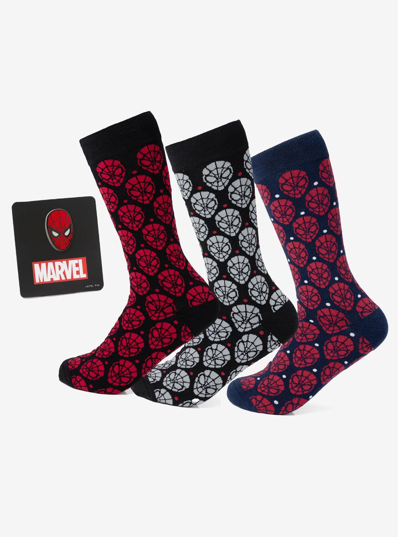 Marvel Spider Man Dot 3 Pack Socks and Lapel Pin Gift Set, , hi-res
