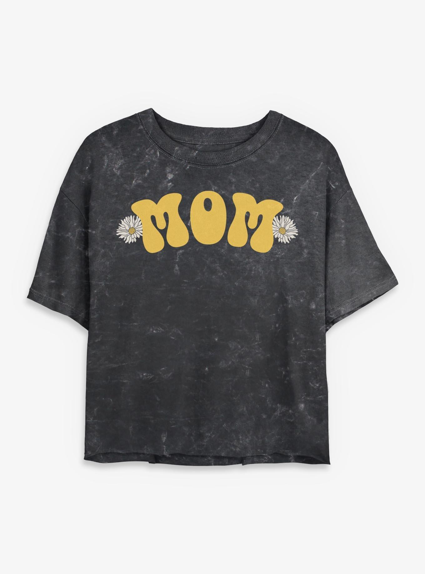Mom Daisy Flowers Girls Mineral Wash Crop T-Shirt - BLACK | Hot Topic