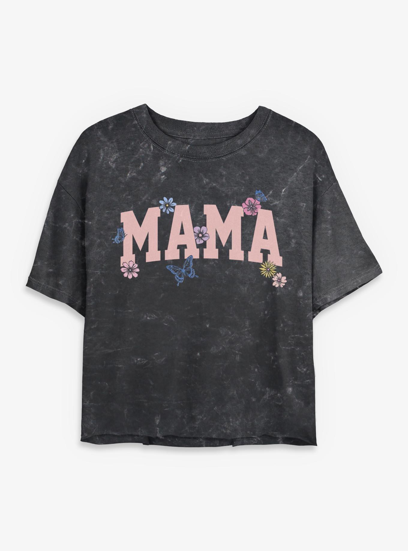 Mama Butterfly and Flowers Girls Mineral Wash Crop T-Shirt, , hi-res
