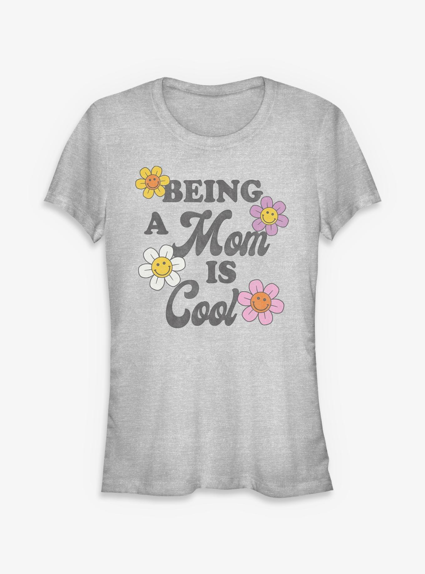 Being A Mom Is Cool Smiley Flowers Girls T-Shirt, ATH HTR, hi-res
