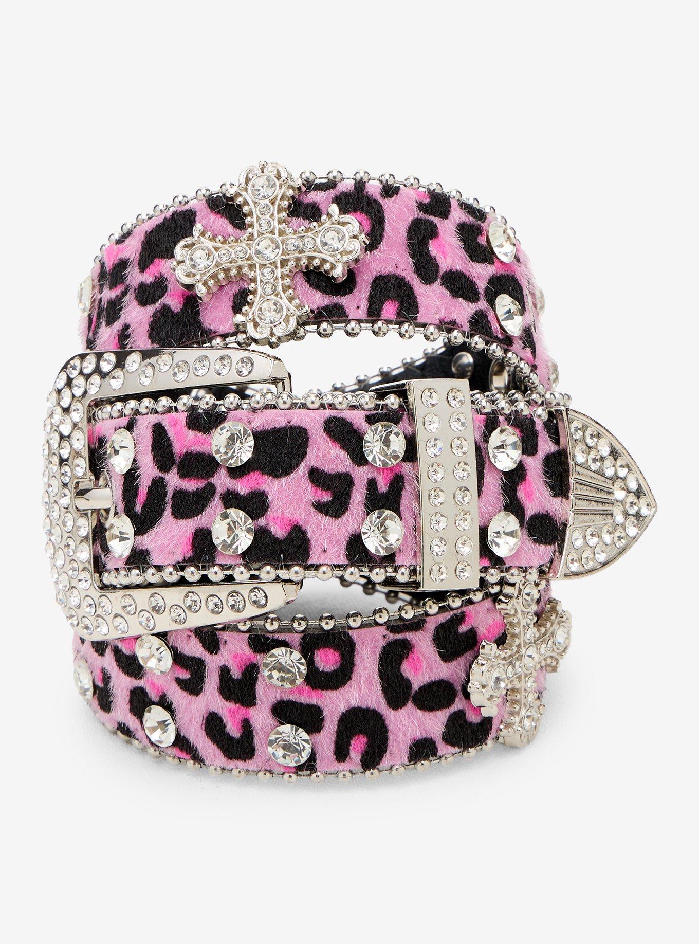 Pink & Black Leopard Cross Bling Belt
