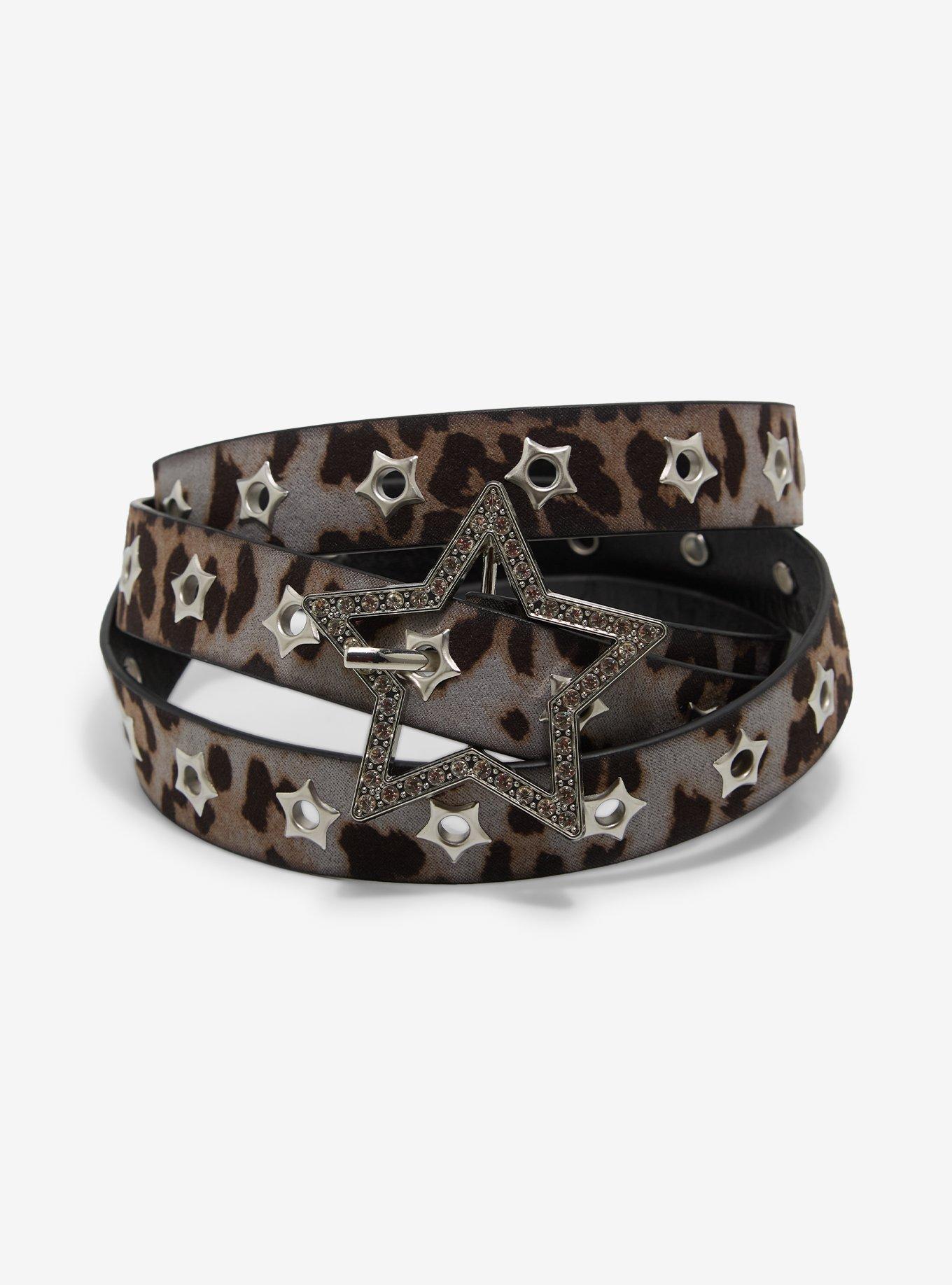 Brown Leopard Star Grommet Belt