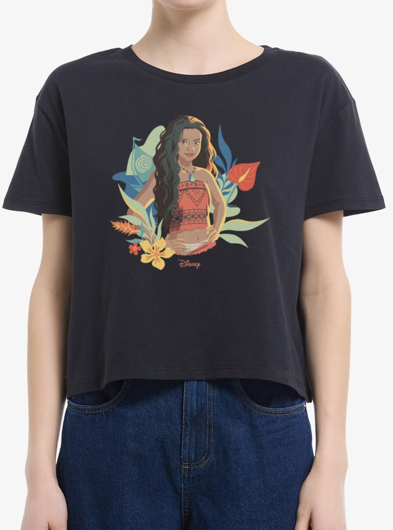 Disney Moana Floral Portrait Womens Boxy Crop T-Shirt, , hi-res