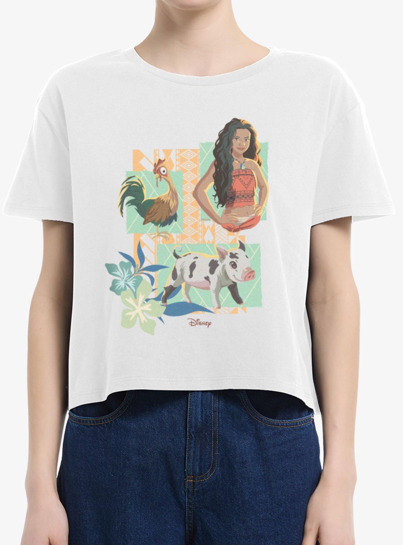 Disney Moana Hei Hei And Pua Panels Womens Boxy Crop T-Shirt, , hi-res