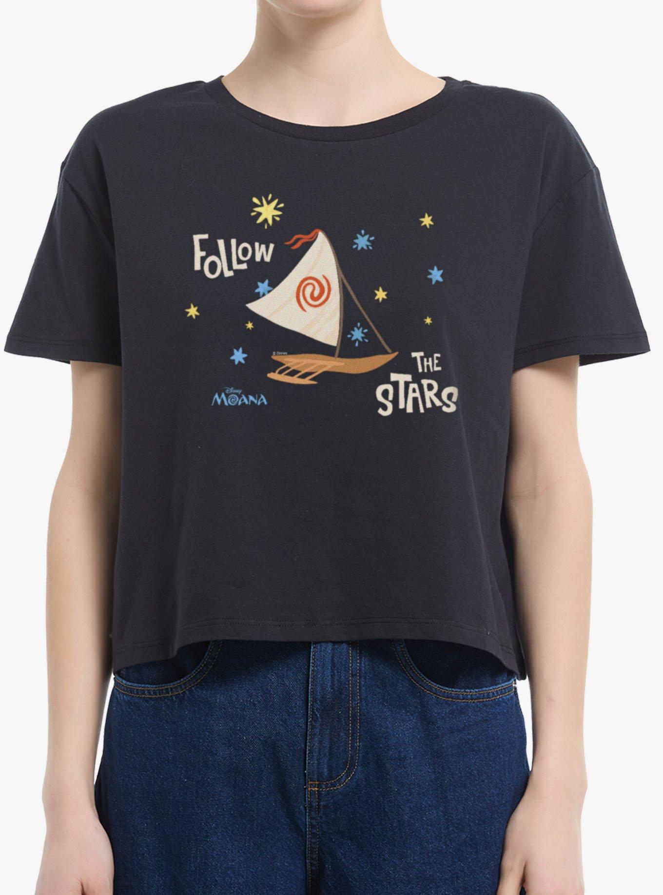 Disney Moana Follow The Stars Boat Womens Boxy Crop T-Shirt Box Lunch Exclusive, , hi-res
