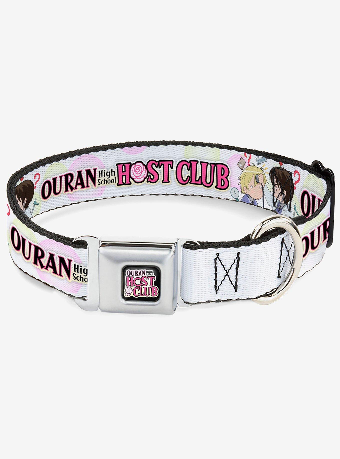 Ouran High School Host Club Chibi Tamaki and Haruhi Pose and Logo White Seatbelt Buckle Dog Collar, , hi-res