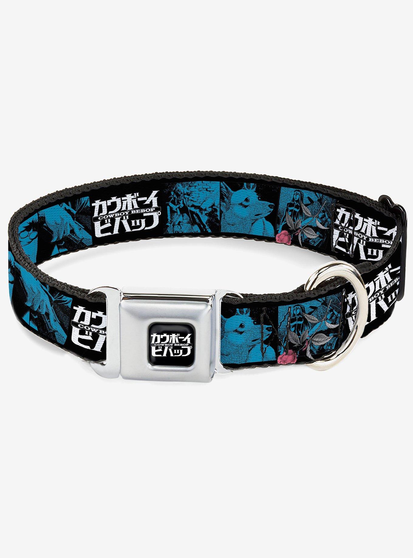 Cowboy Bebop Title and Character Blocks Black Blues Seatbelt Buckle Dog Collar, , hi-res