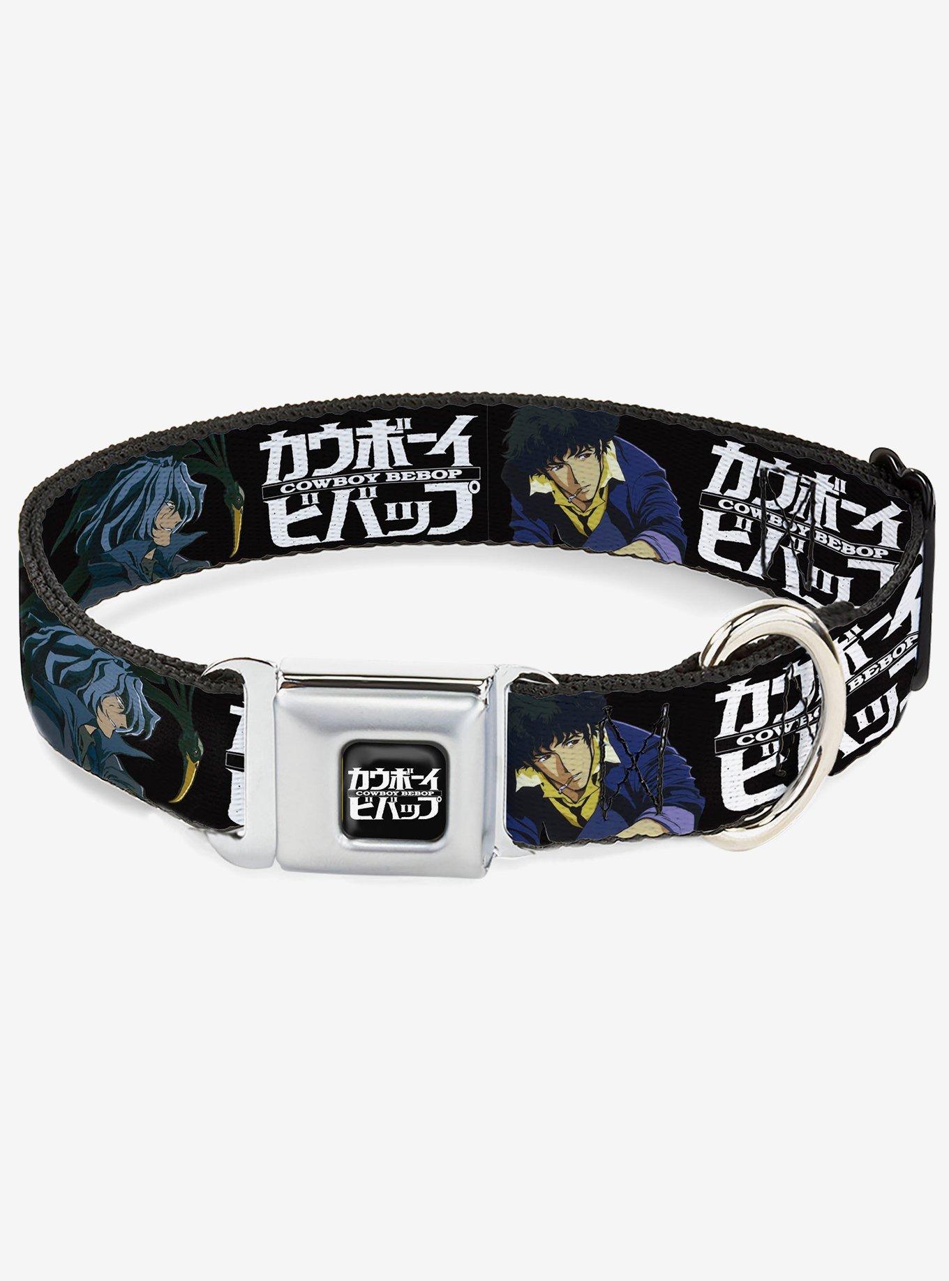 Cowboy Bebop Spike and Vicious Pose and Logo Black Blues Seatbelt Buckle Dog Collar, , hi-res
