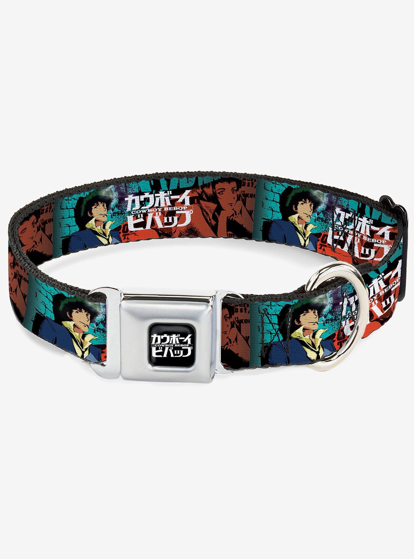 Cowboy Bebop Spike and Faye Brick Pose and Logo Blues Seatbelt Buckle Dog Collar, , hi-res