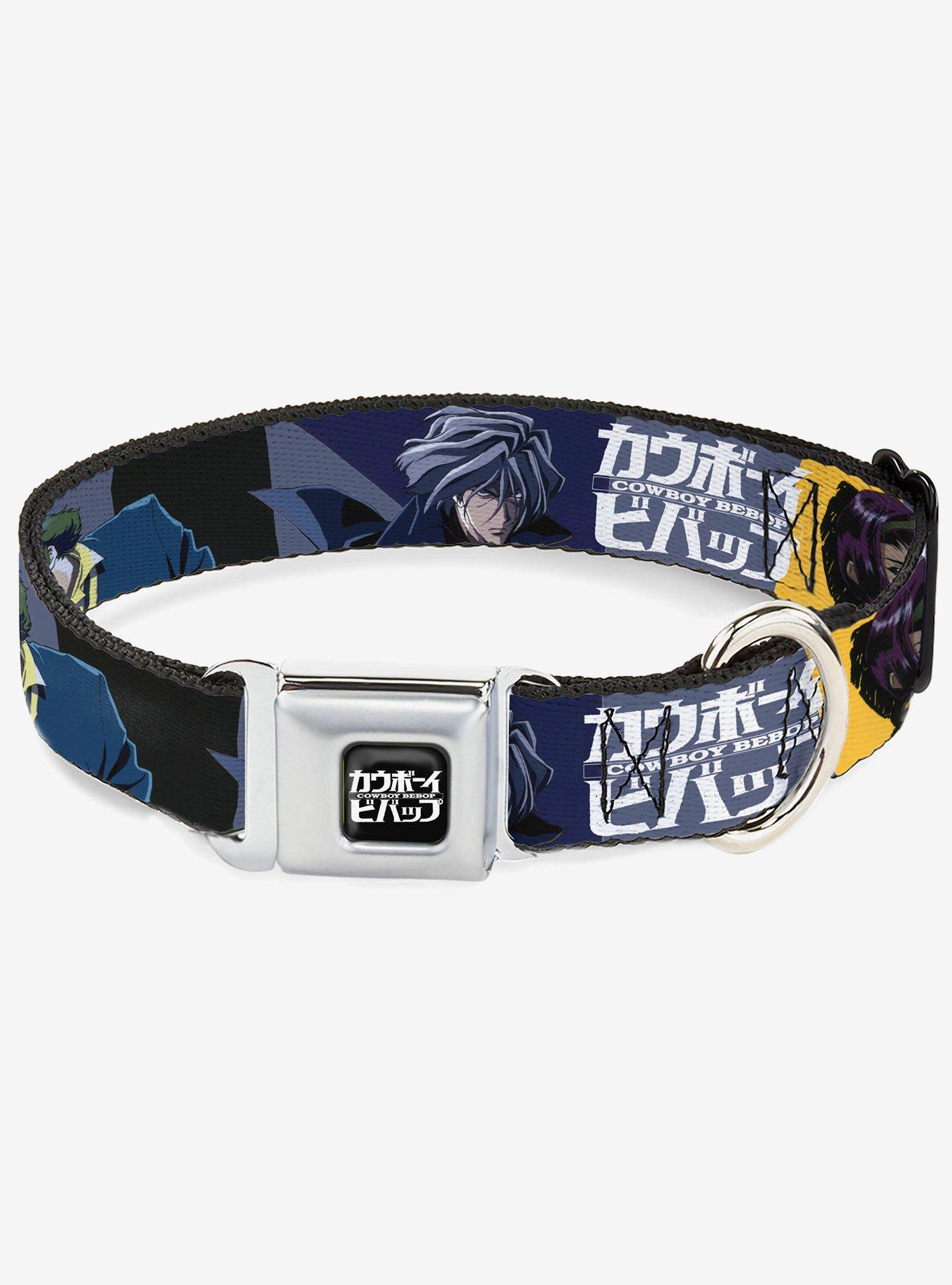 Cowboy Bebop Spike Vicious and Faye Pose and Logo Blue Seatbelt Buckle Dog Collar, , hi-res
