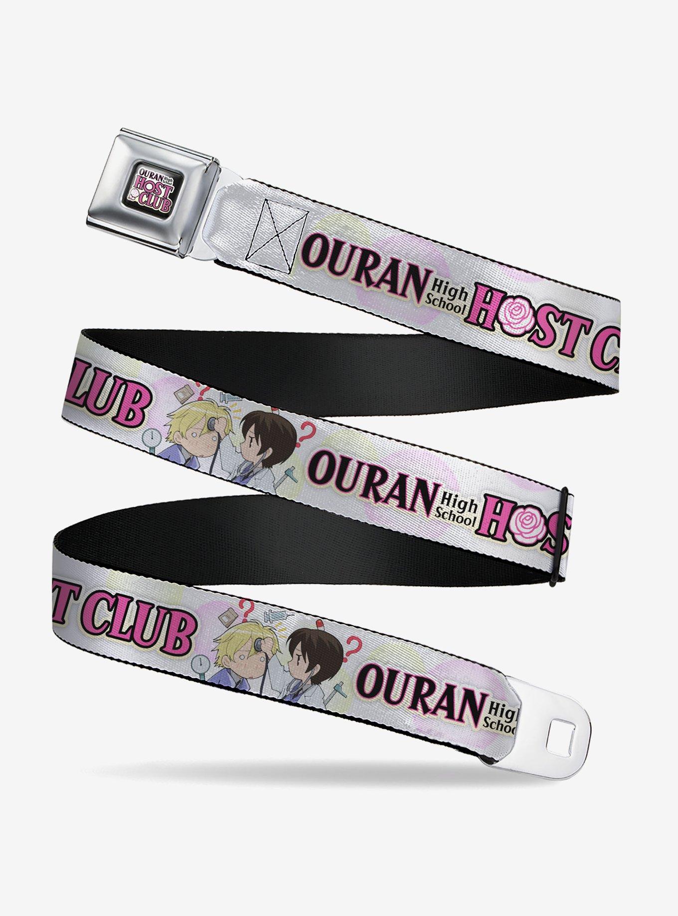 Ouran High School Host Club Chibi Tamaki and Haruhi Pose and Logo White Seatbelt Buckle Belt, , hi-res