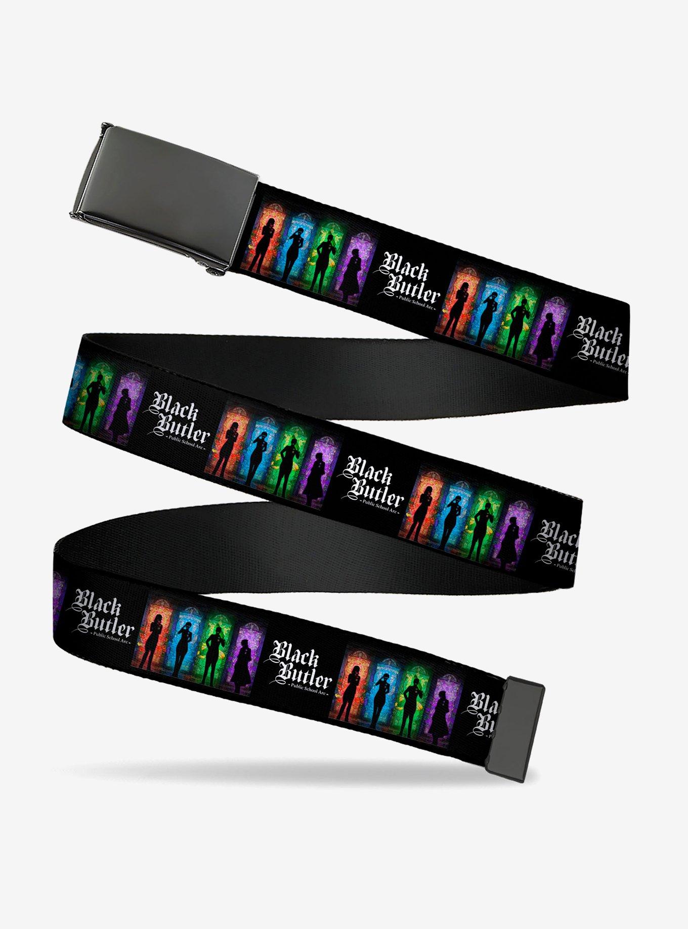 Black Butler House Heads Silhouettes and Logo Multi Clamp Buckle Belt, , hi-res