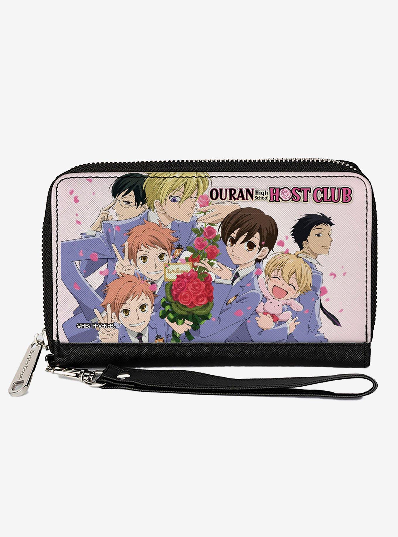 Ouran High School Host Club Rose Bouquet Group Pose and Petals White Zip Around Wallet, , hi-res