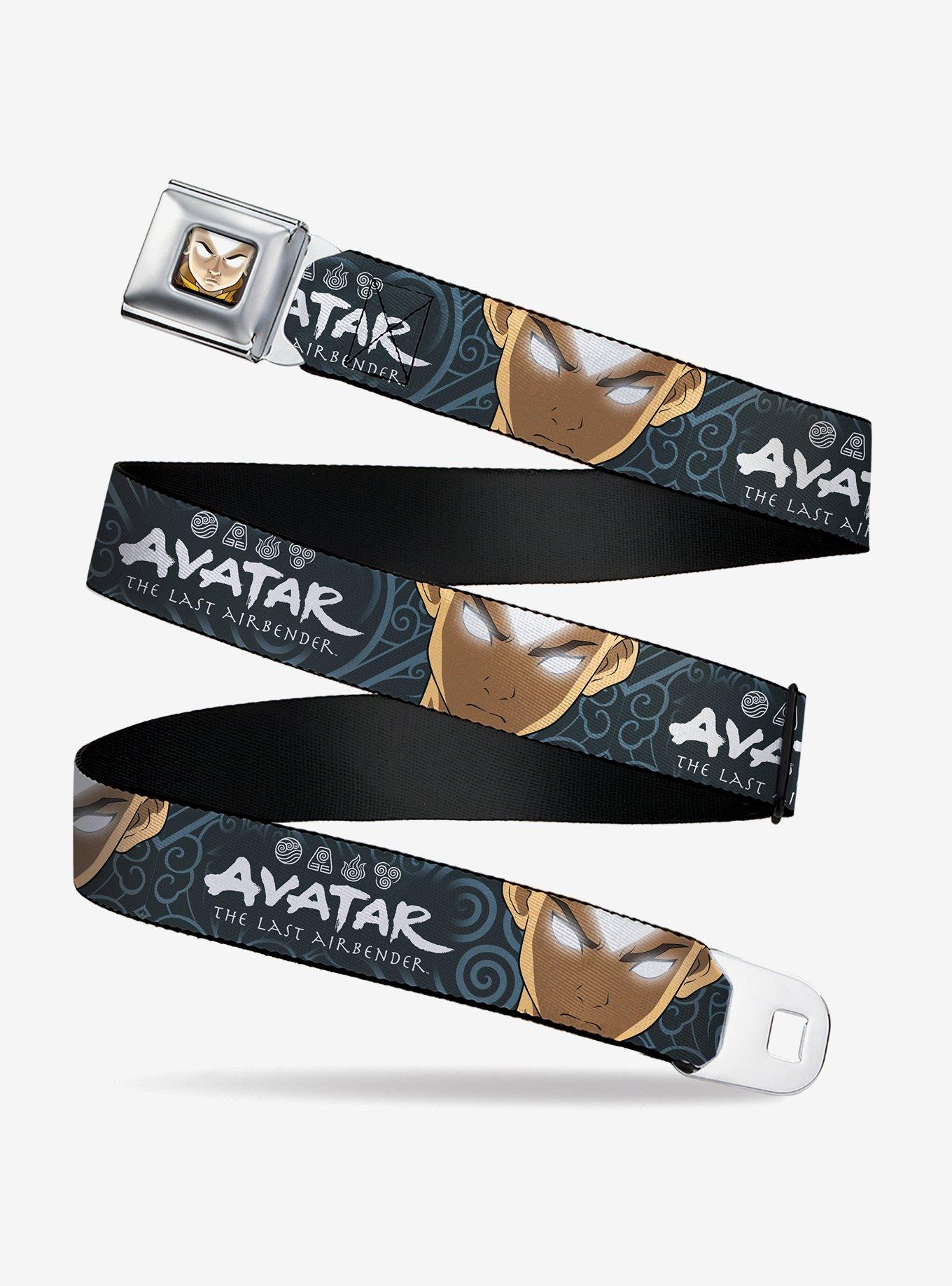 Avatar: The Last Airbender Aang Face Close Up and Title Blue White Youth Seatbelt Buckle Belt, , hi-res