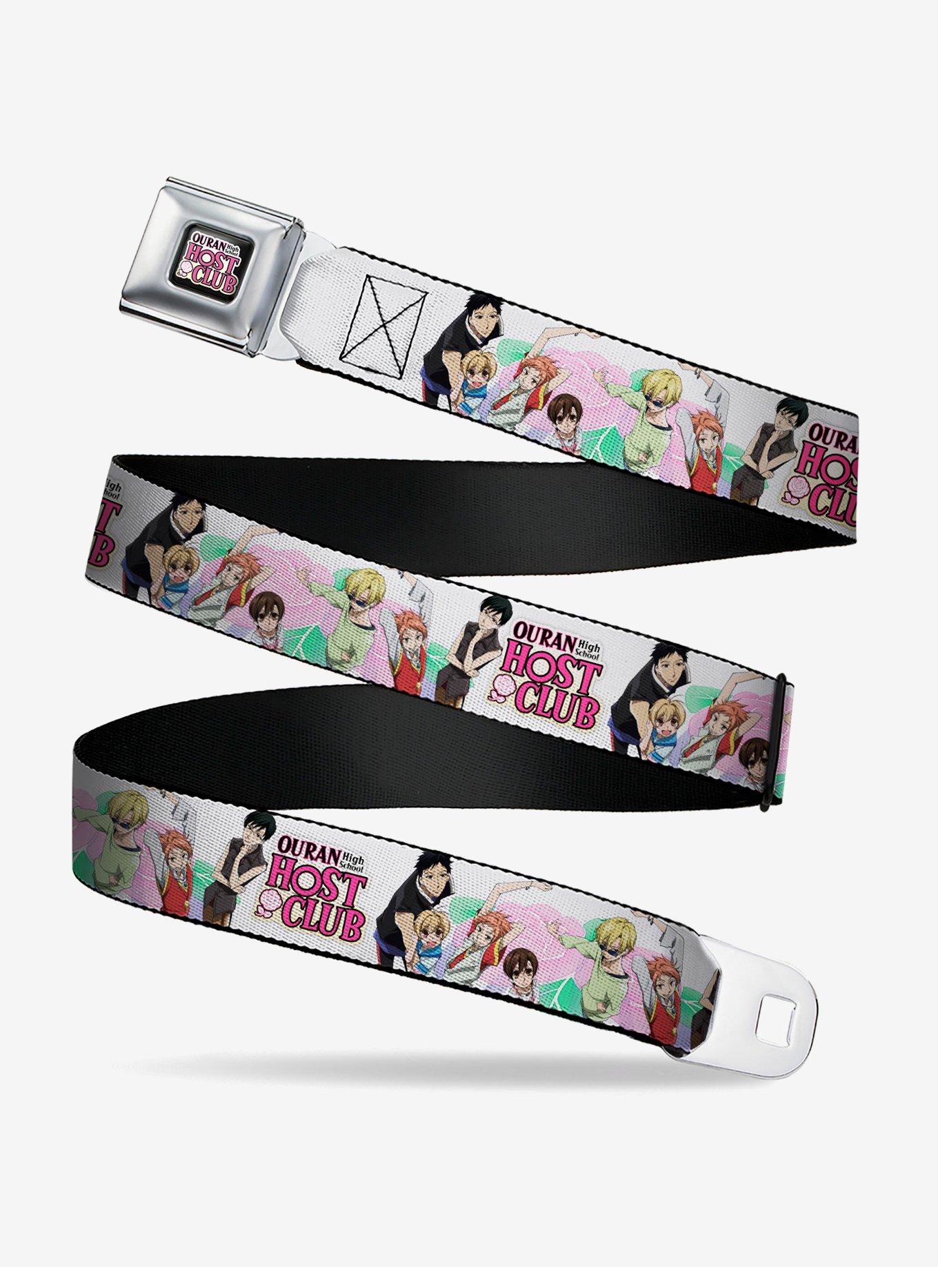 Ouran High School Host Club Seven Character Group Pose and Logo White Youth Seatbelt Buckle Belt, , hi-res