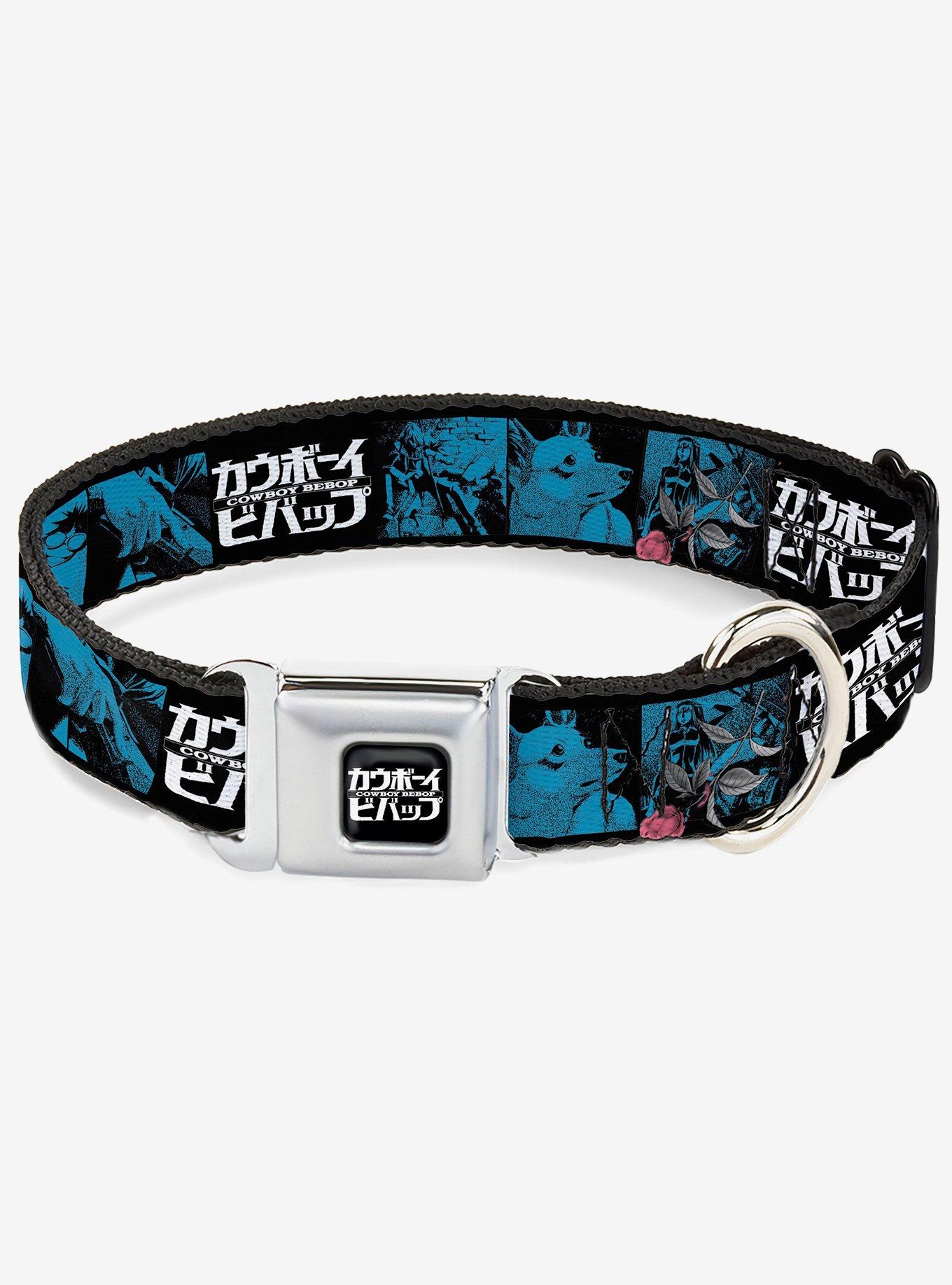 Cowboy Bebop Title and Character Blocks Black Blues Seatbelt Buckle Dog Collar, , hi-res