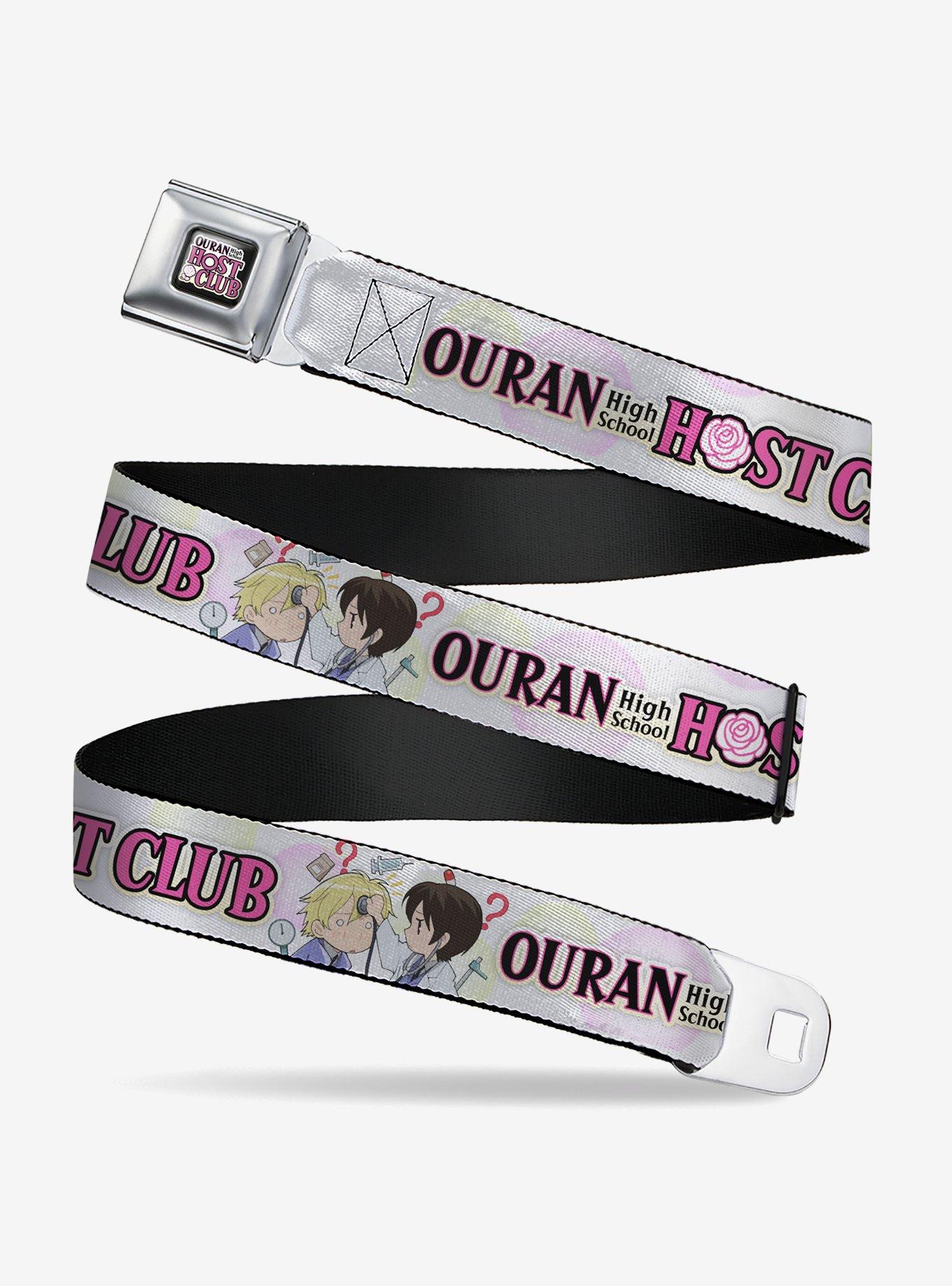 Ouran High School Host Club Chibi Tamaki and Haruhi Pose and Logo White Seatbelt Buckle Belt, , hi-res