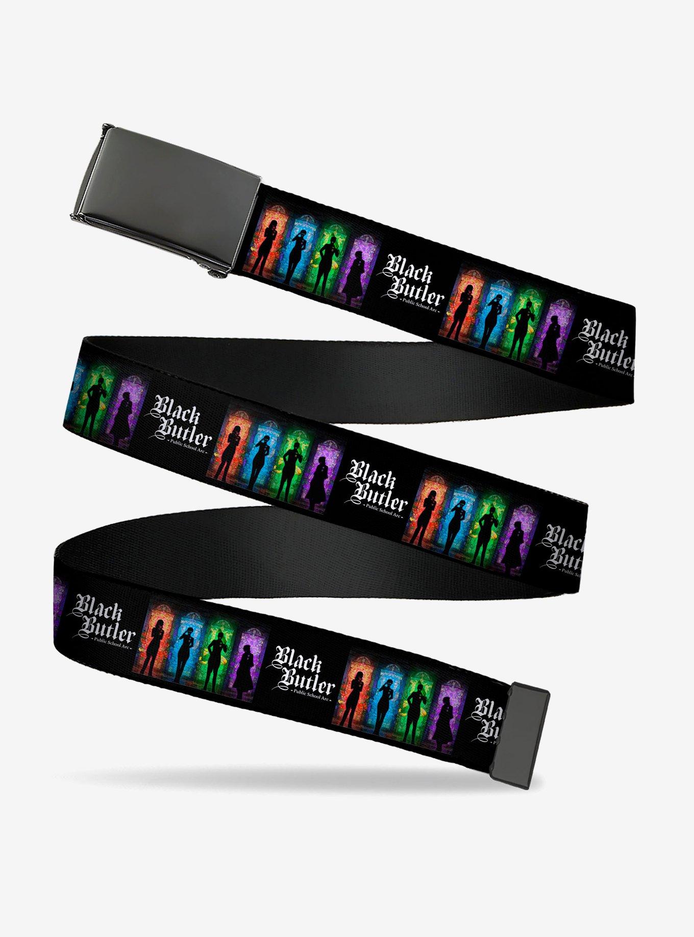 Black Butler House Heads Silhouettes and Logo Multi Clamp Buckle Belt, , hi-res