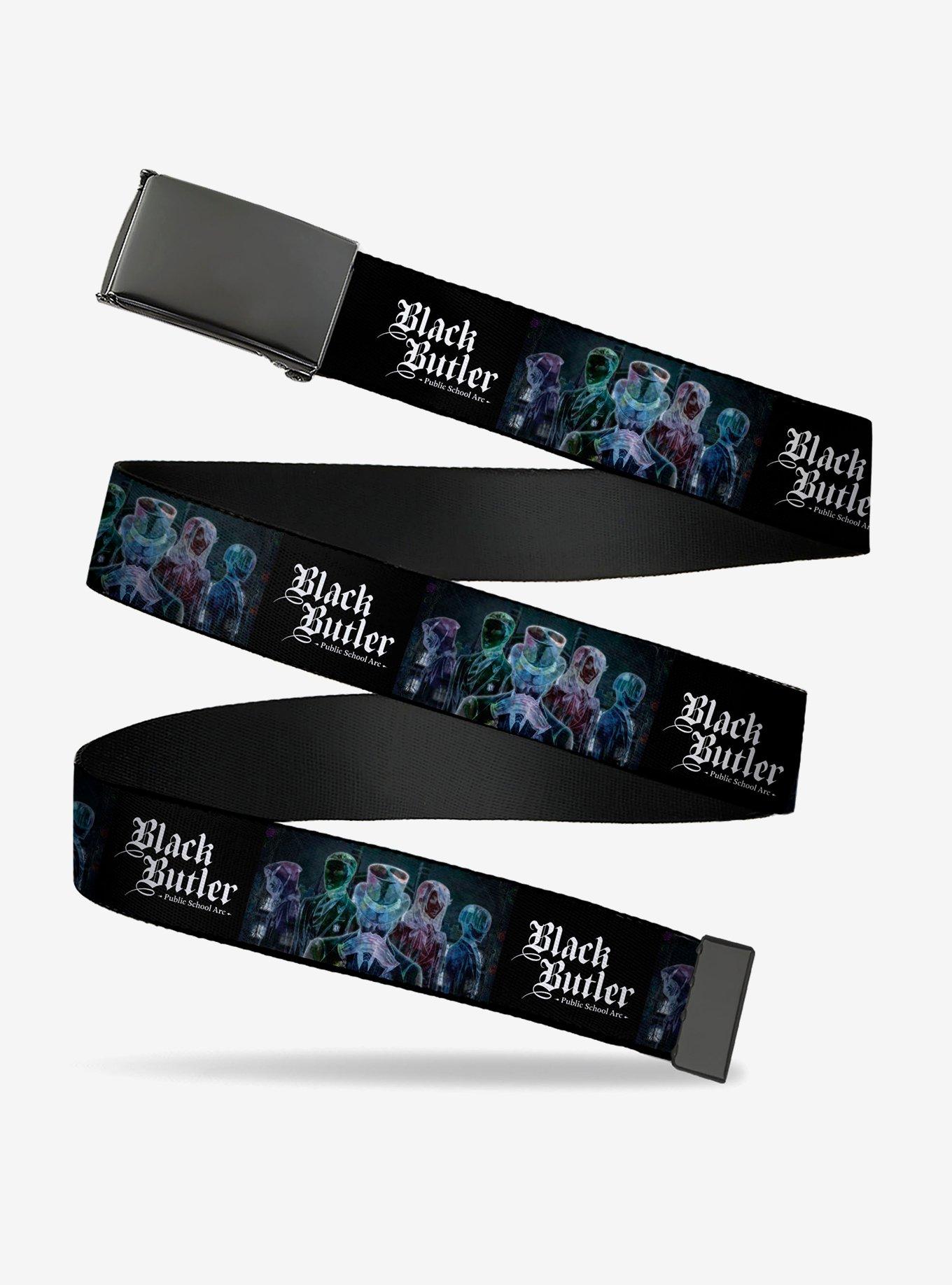 Black Butler Five Character Group Pose and Title Black Clamp Buckle Belt, , hi-res