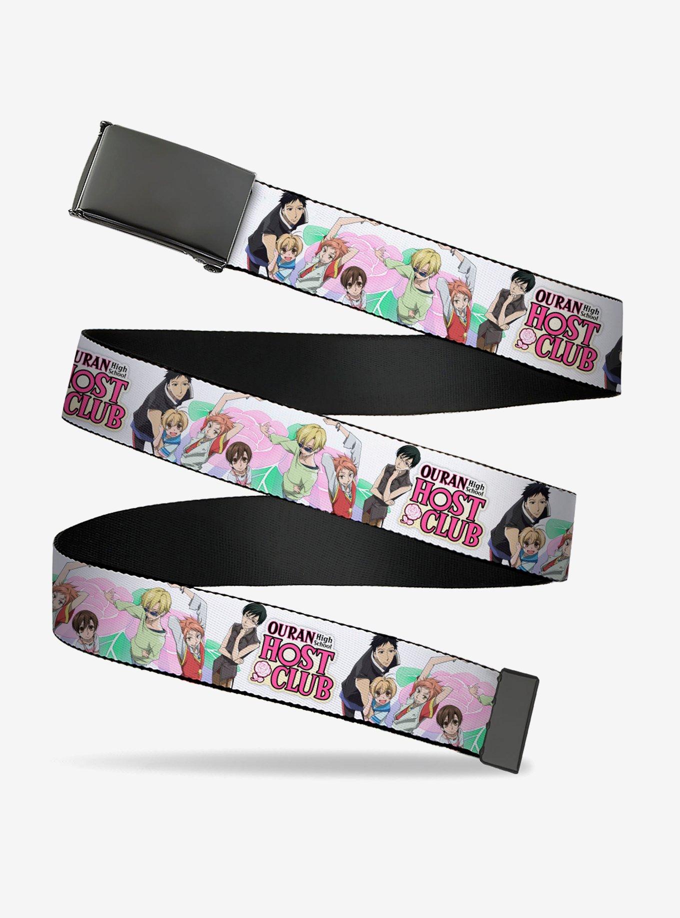Ouran High School Seven Character Group Pose and Logo White Clamp Buckle Belt, , hi-res