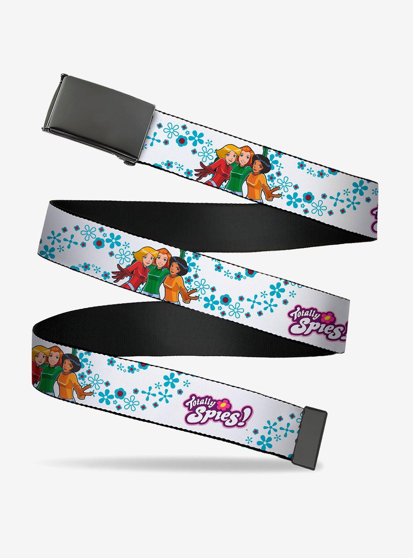 Totally Spies! Group Pose and Flowers White Blues Clamp Buckle Belt, , hi-res