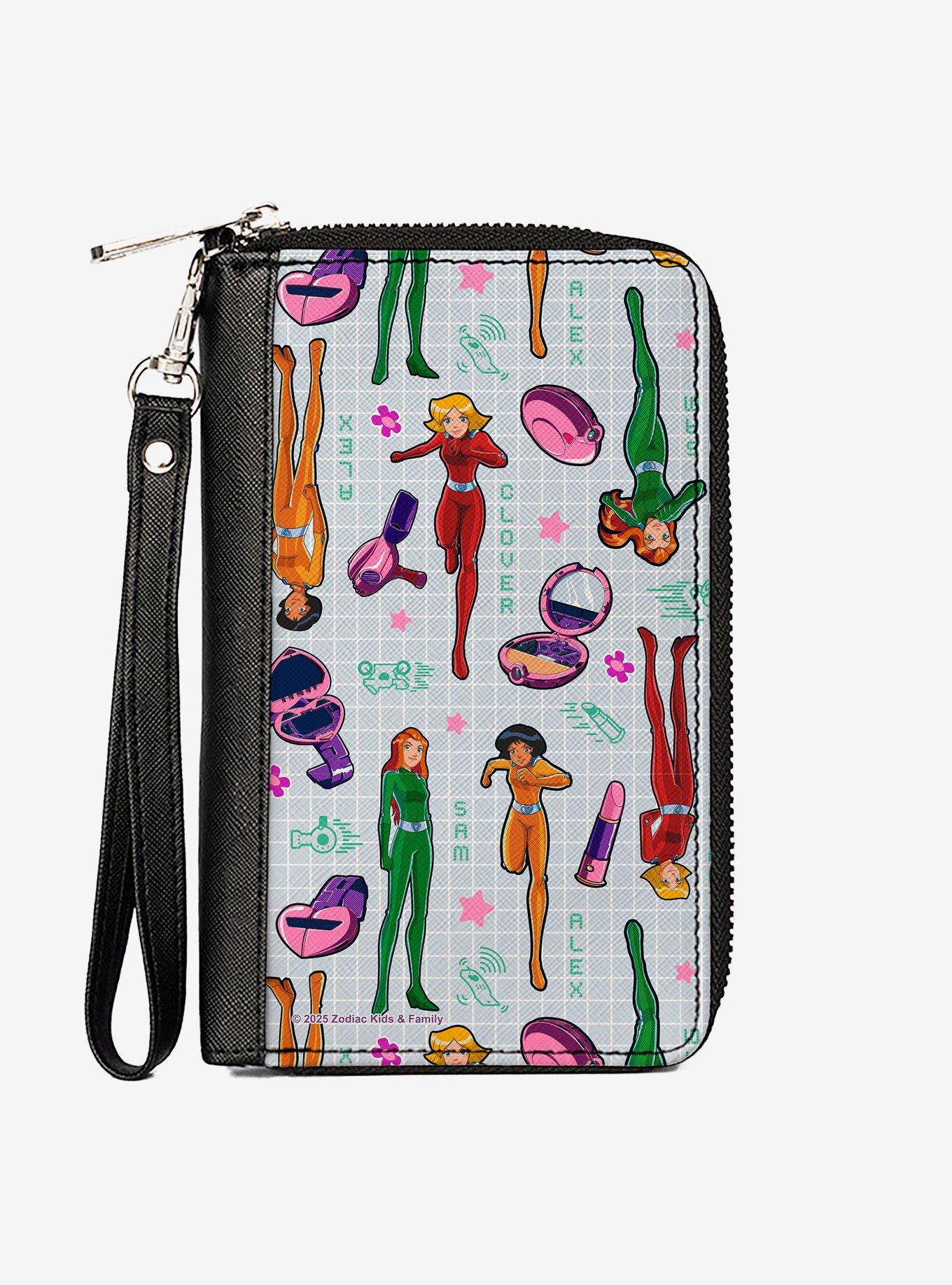 Totally Spies! Pose and Gadgets Collage Gray Multi Zip Around Wallet, , hi-res
