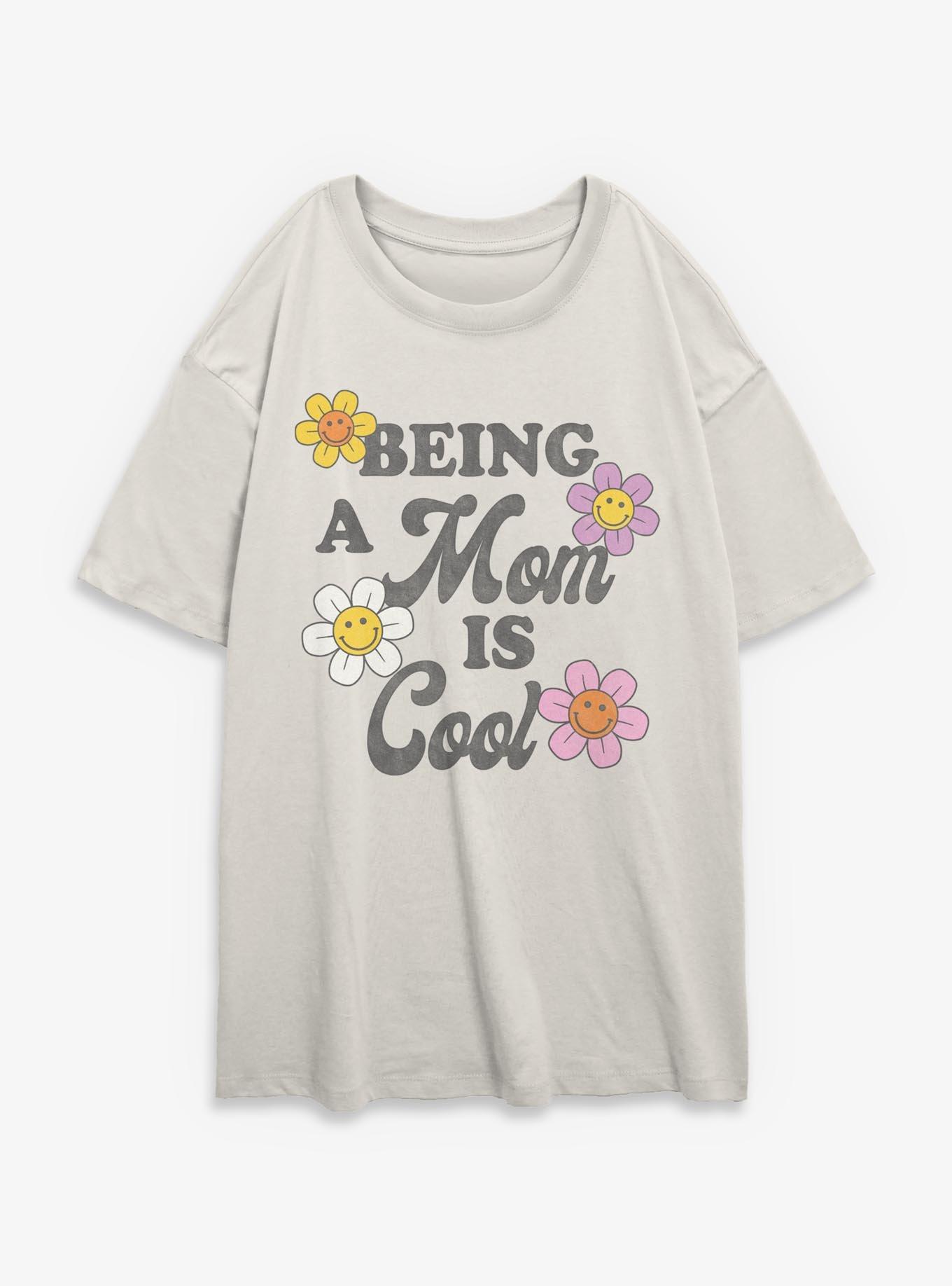 Being A Mom Is Cool Smiley Flowers Girls Oversized T-Shirt, EGRET, hi-res view 1