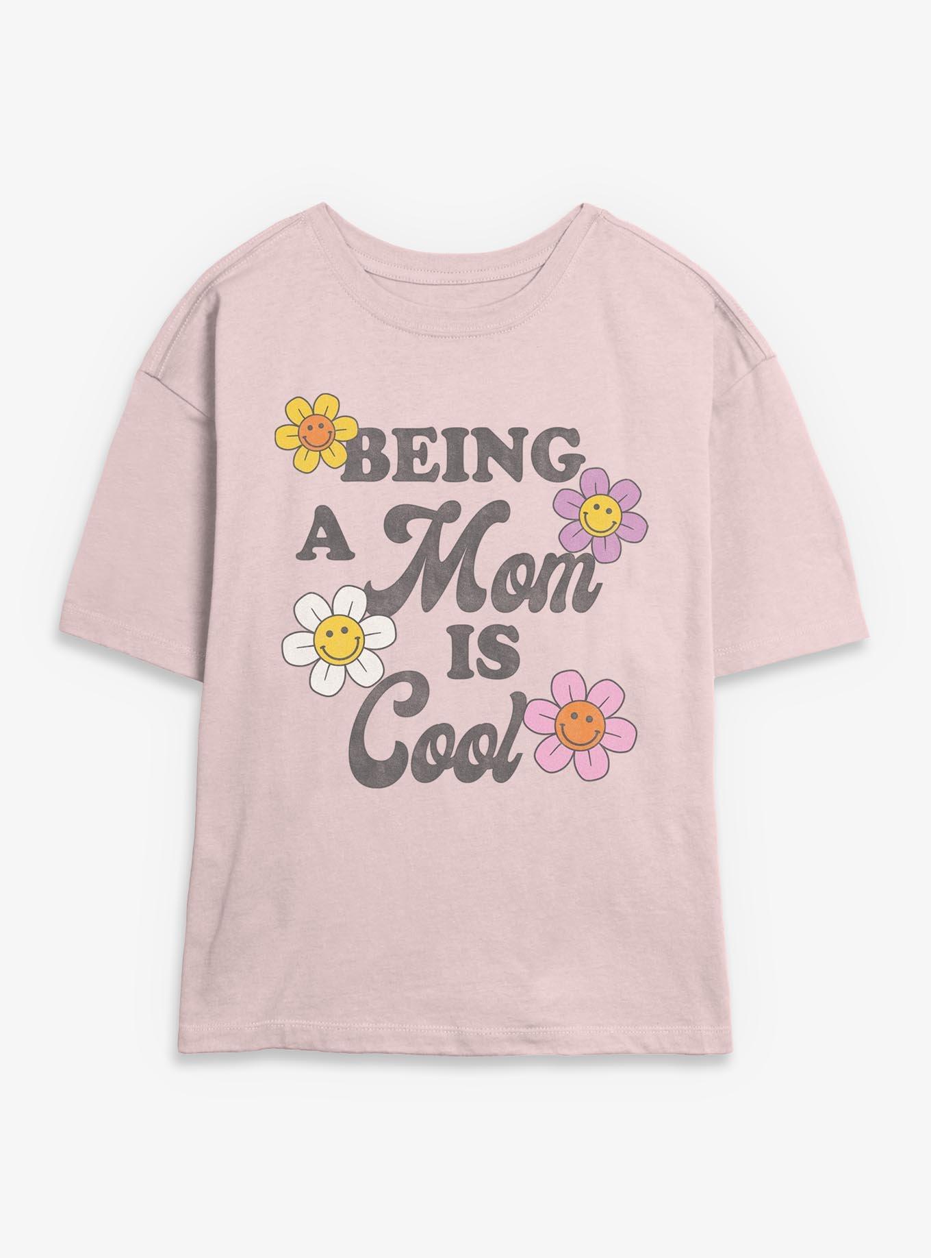 Being A Mom Is Cool Smiley Flowers Girls Skimmer T-Shirt, BLUSH, hi-res