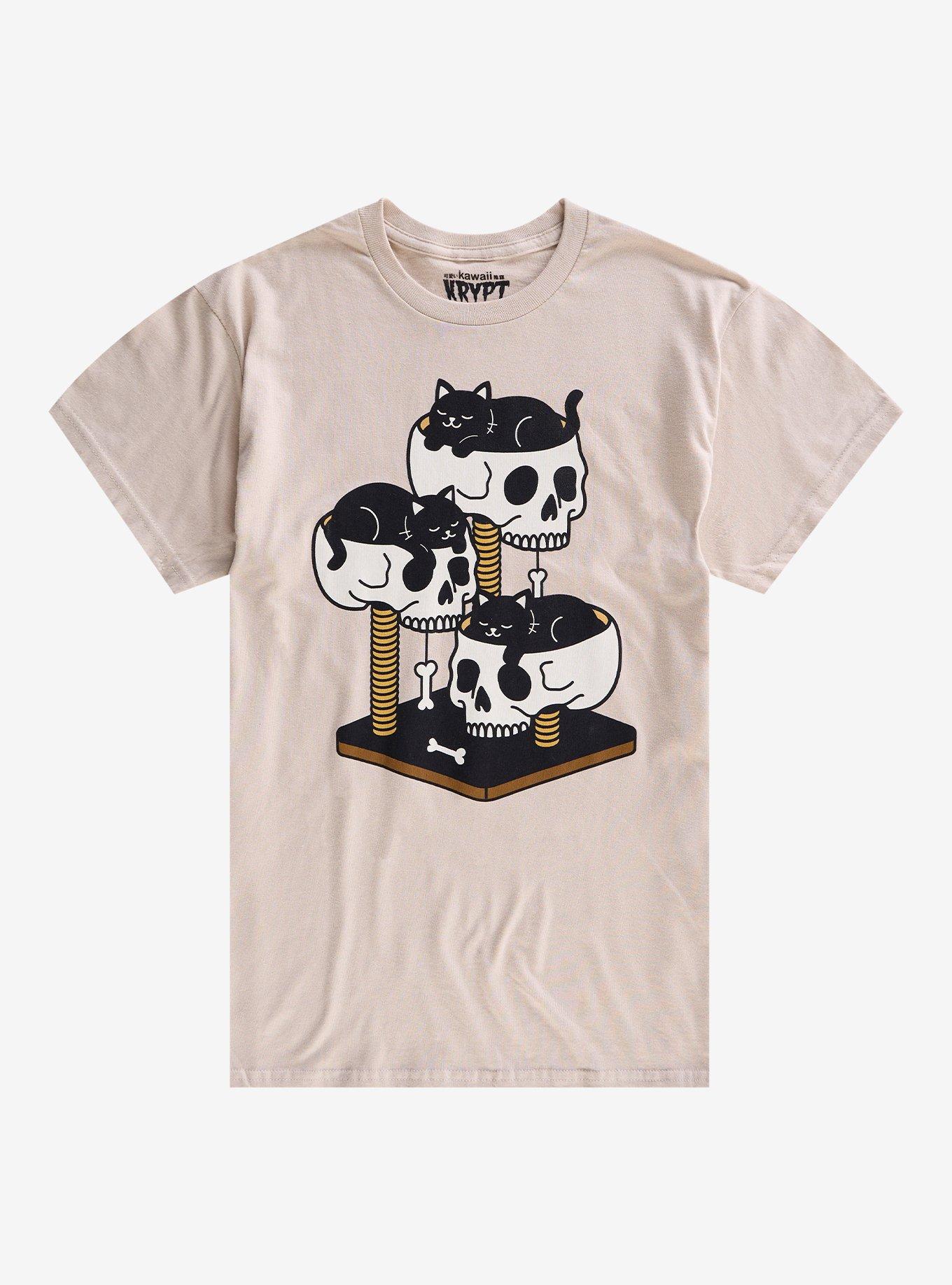 Skull Cat Tower T-Shirt By Kawaii Krypt, , hi-res