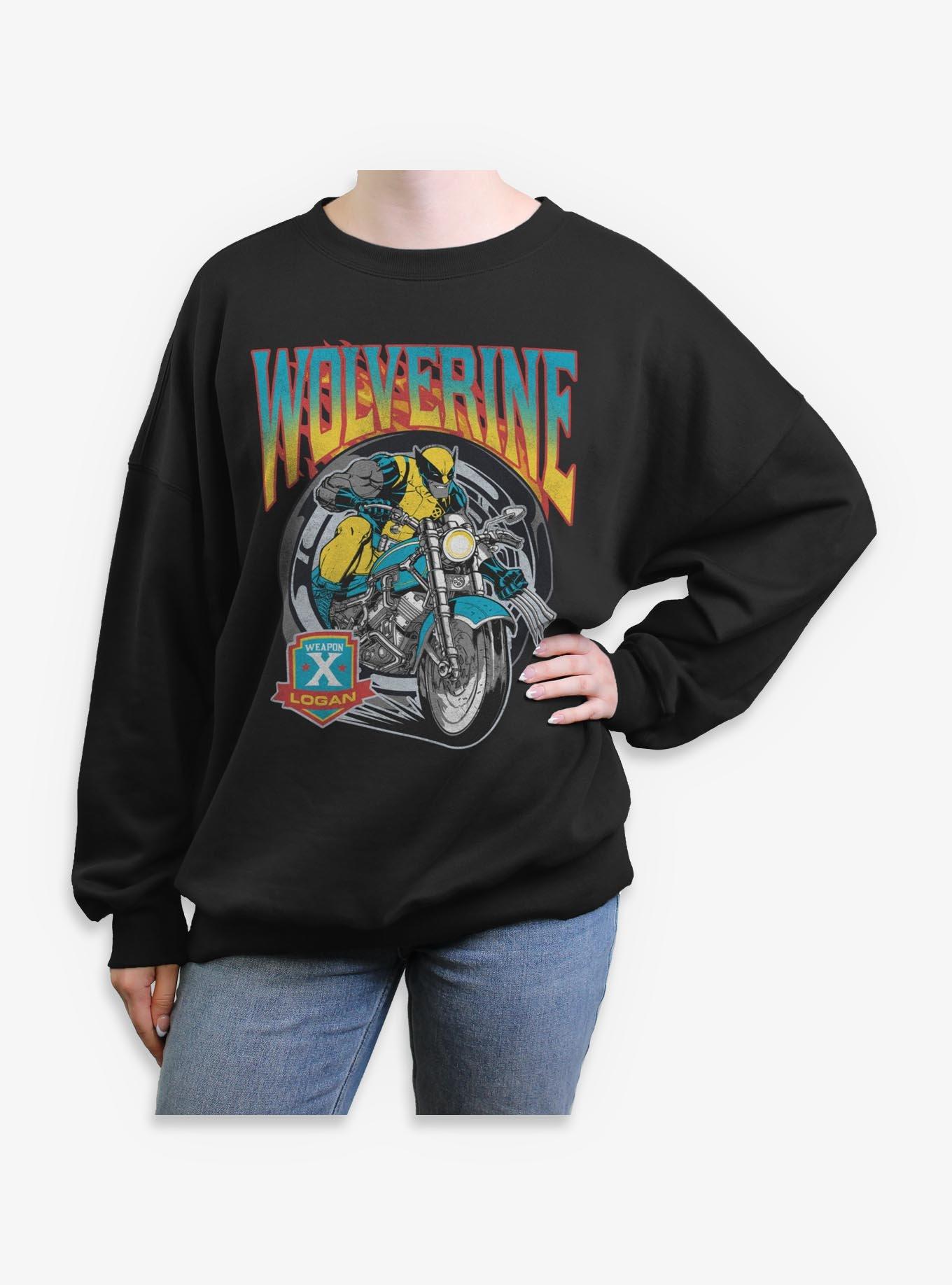 Marvel X-Men '97 Wolverine Motorcycle Flames And Wheels Womens Oversized Sweatshirt BoxLunch Exclusive, , hi-res