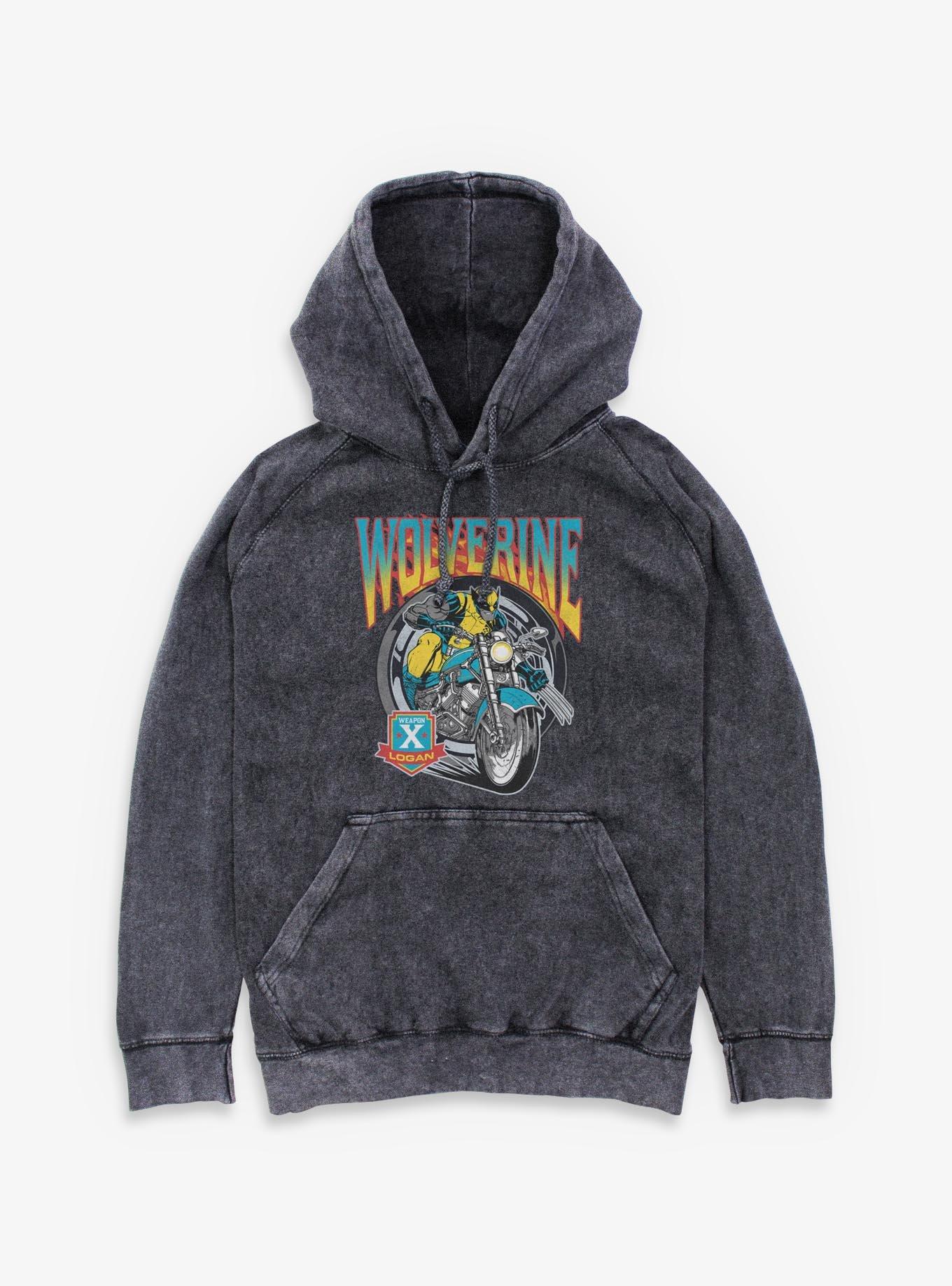 Marvel X-Men '97 Wolverine Motorcycle Flames And Wheels Mineral Wash Hoodie BoxLunch Exclusive, , hi-res