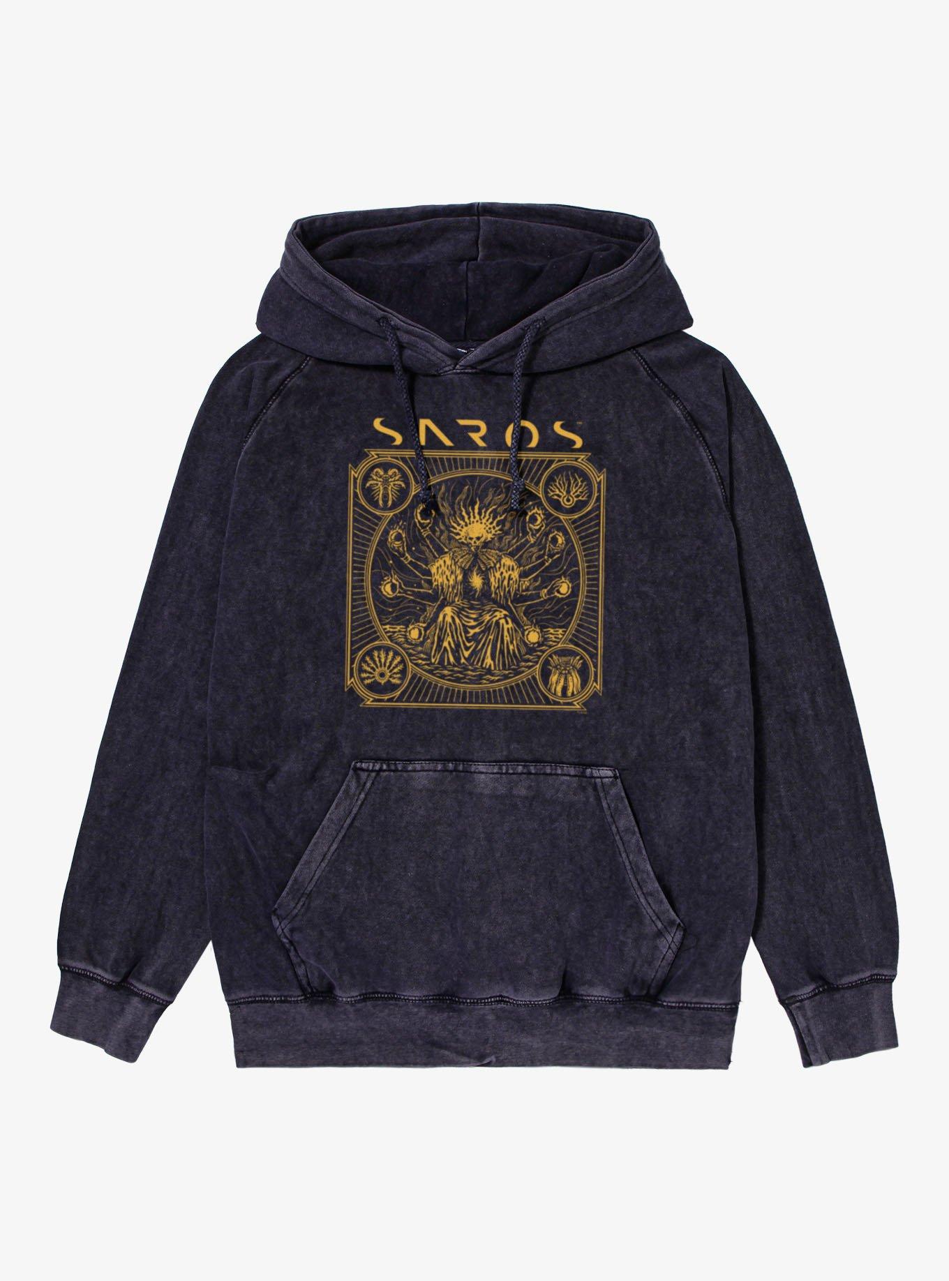 Saros Skull Reaper Tarot Style Mineral Wash Hoodie, , hi-res