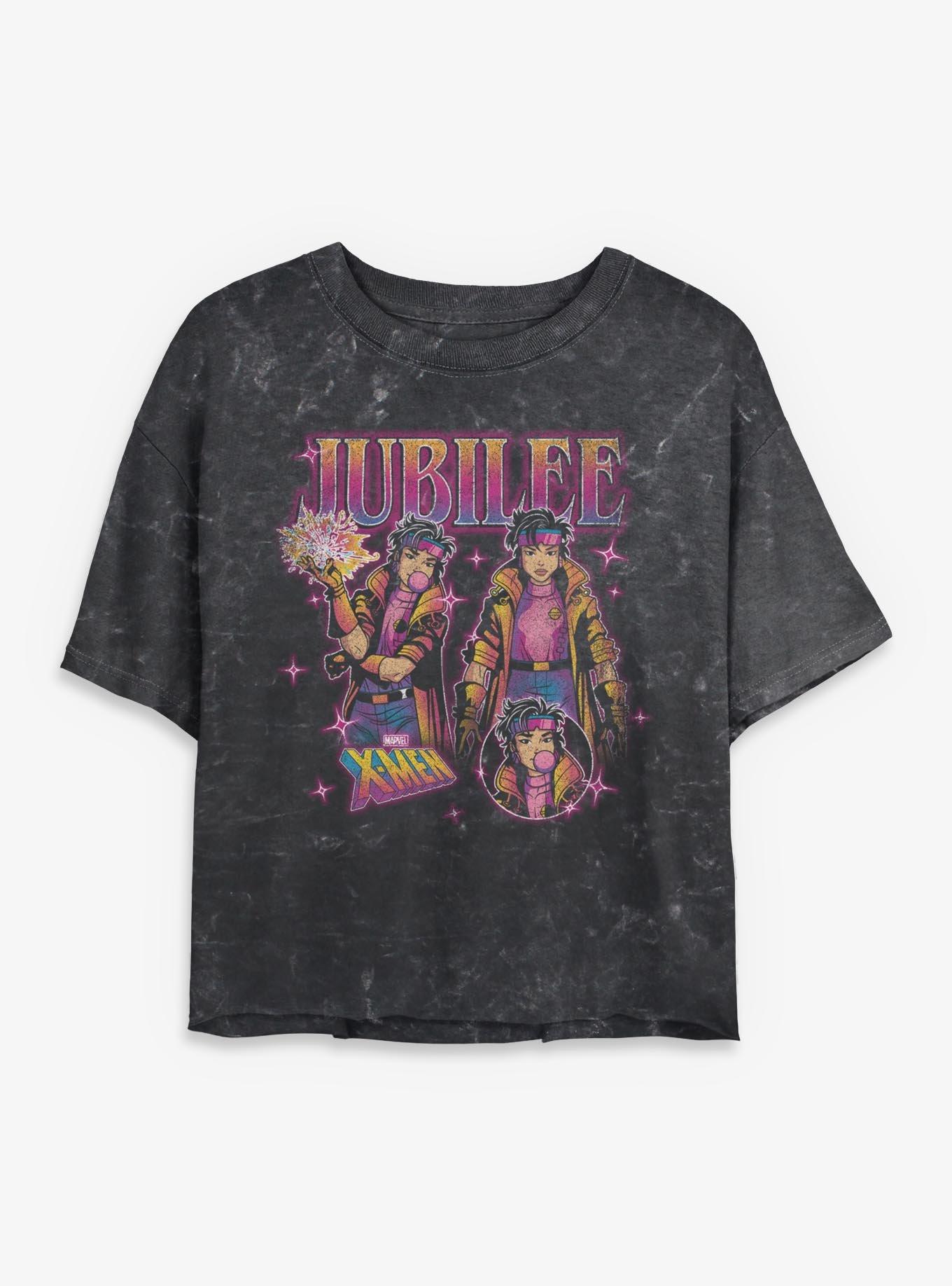 Marvel X-Men Jubilee Girls Mineral Wash Crop T-Shirt Hot Topic Exclusive, , hi-res
