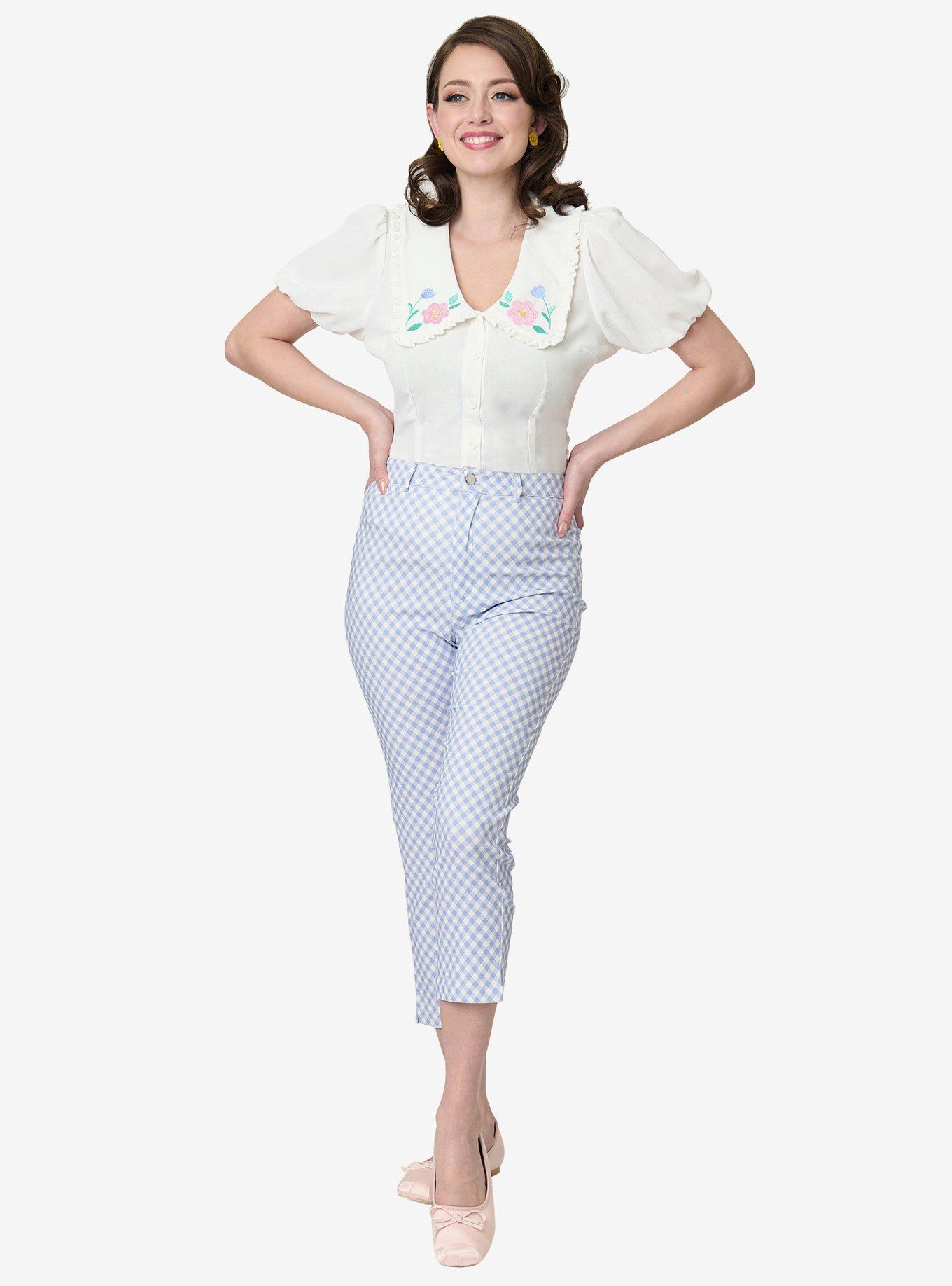 Disney Mickey & Friends Collection by Unique Vintage Blue Gingham Rachelle Capri Pants, , hi-res