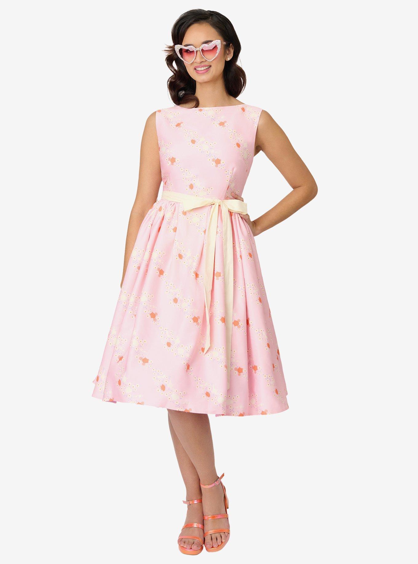 Disney Princess Collection by Unique Vintage Pink Princess Sleeveless Swing Dress, , hi-res