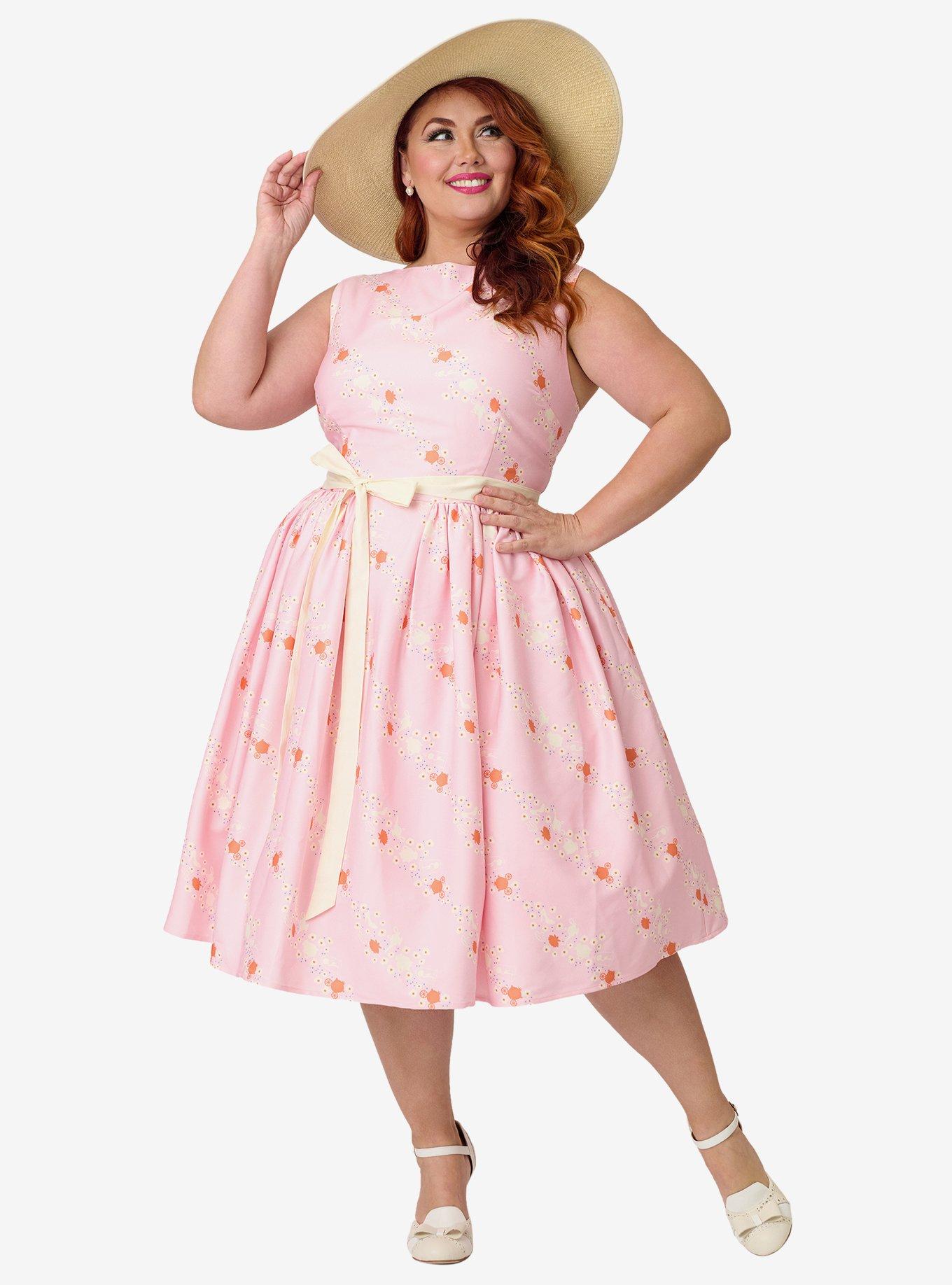 Disney Princess Collection by Unique Vintage Plus Size Pink Princess Sleeveless Swing Dress, , hi-res