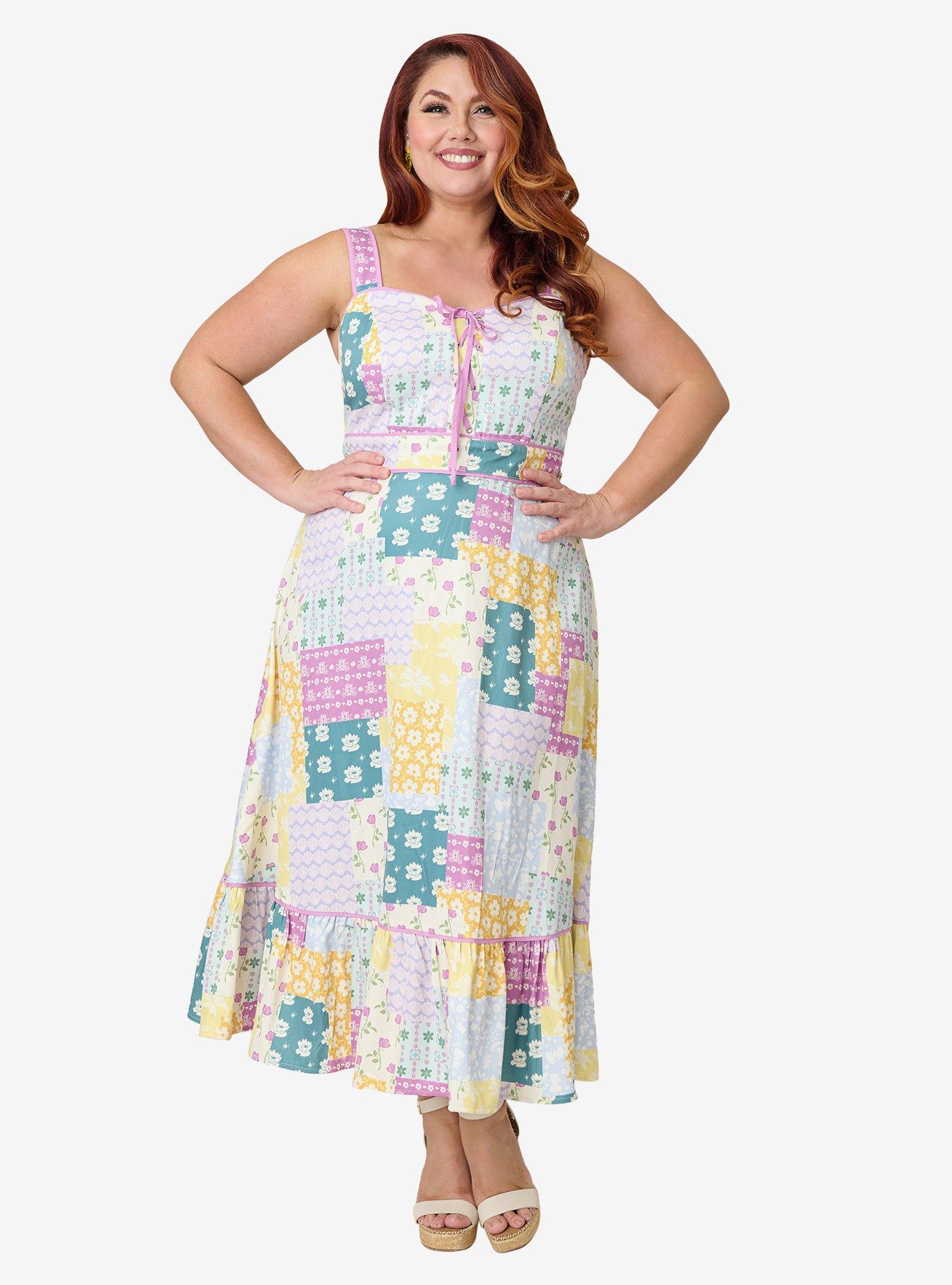 Disney Princess Collection by Unique Vintage Plus Size Patchwork Corset Midi Dress, , hi-res